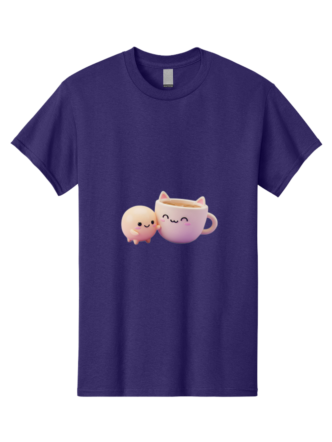 Cat-Face-Mug Men'S Graphic Tee, 100% Cotton, Comfortable Casual Summer Wear, Machine Washable, Cute Cartoon Character, Smiling Face, Pink Pastel Colors, Adorable Cat Mug, Kawaii Culture, Coffee Break, Fun Accessories, Playful Design, Bac799