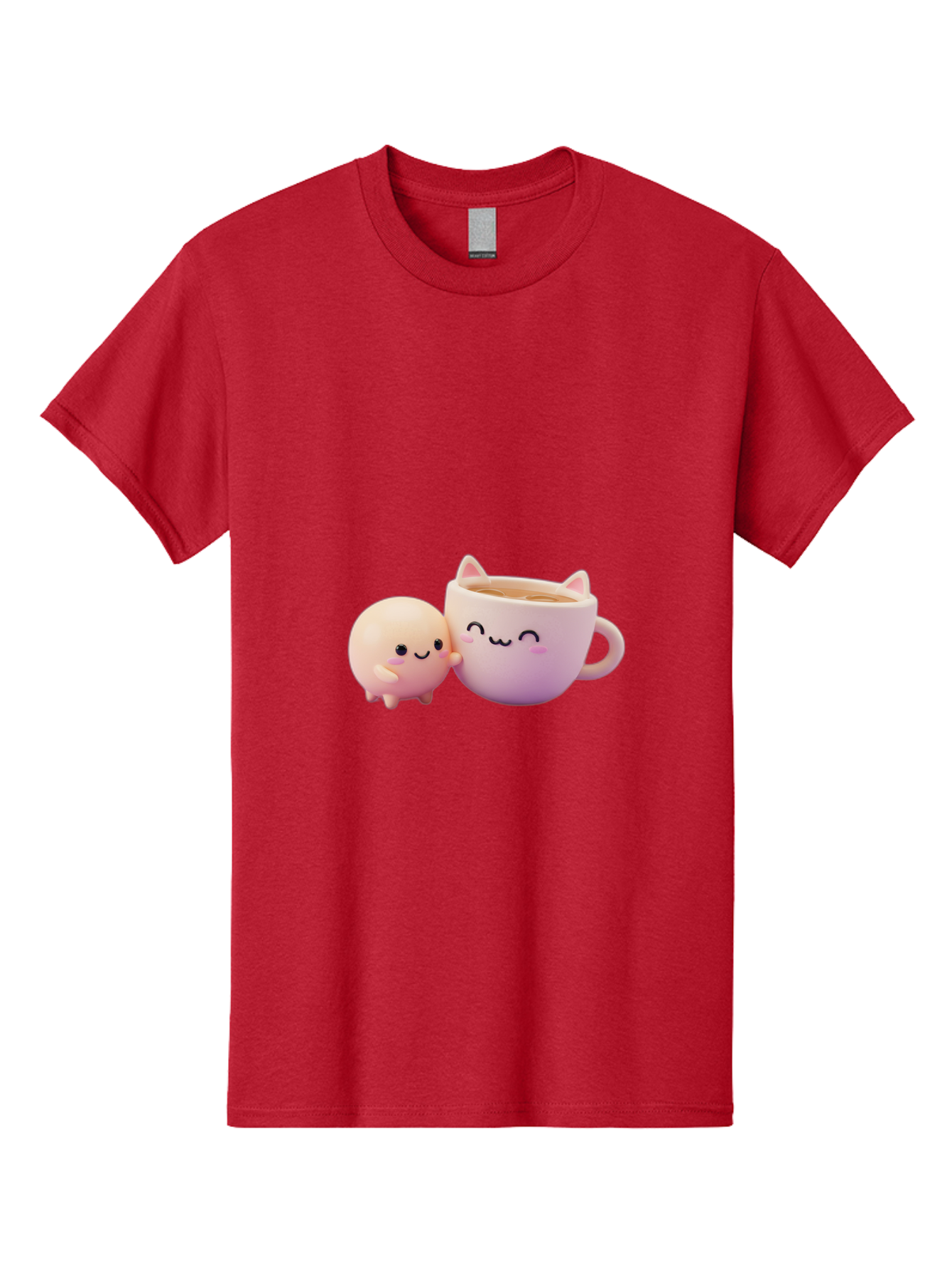 Cat-Face-Mug Men'S Graphic Tee, 100% Cotton, Comfortable Casual Summer Wear, Machine Washable, Cute Cartoon Character, Smiling Face, Pink Pastel Colors, Adorable Cat Mug, Kawaii Culture, Coffee Break, Fun Accessories, Playful Design, Bac799