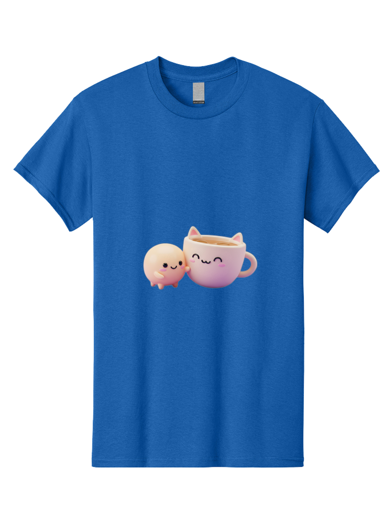 Cat-Face-Mug Men'S Graphic Tee, 100% Cotton, Comfortable Casual Summer Wear, Machine Washable, Cute Cartoon Character, Smiling Face, Pink Pastel Colors, Adorable Cat Mug, Kawaii Culture, Coffee Break, Fun Accessories, Playful Design, Bac799