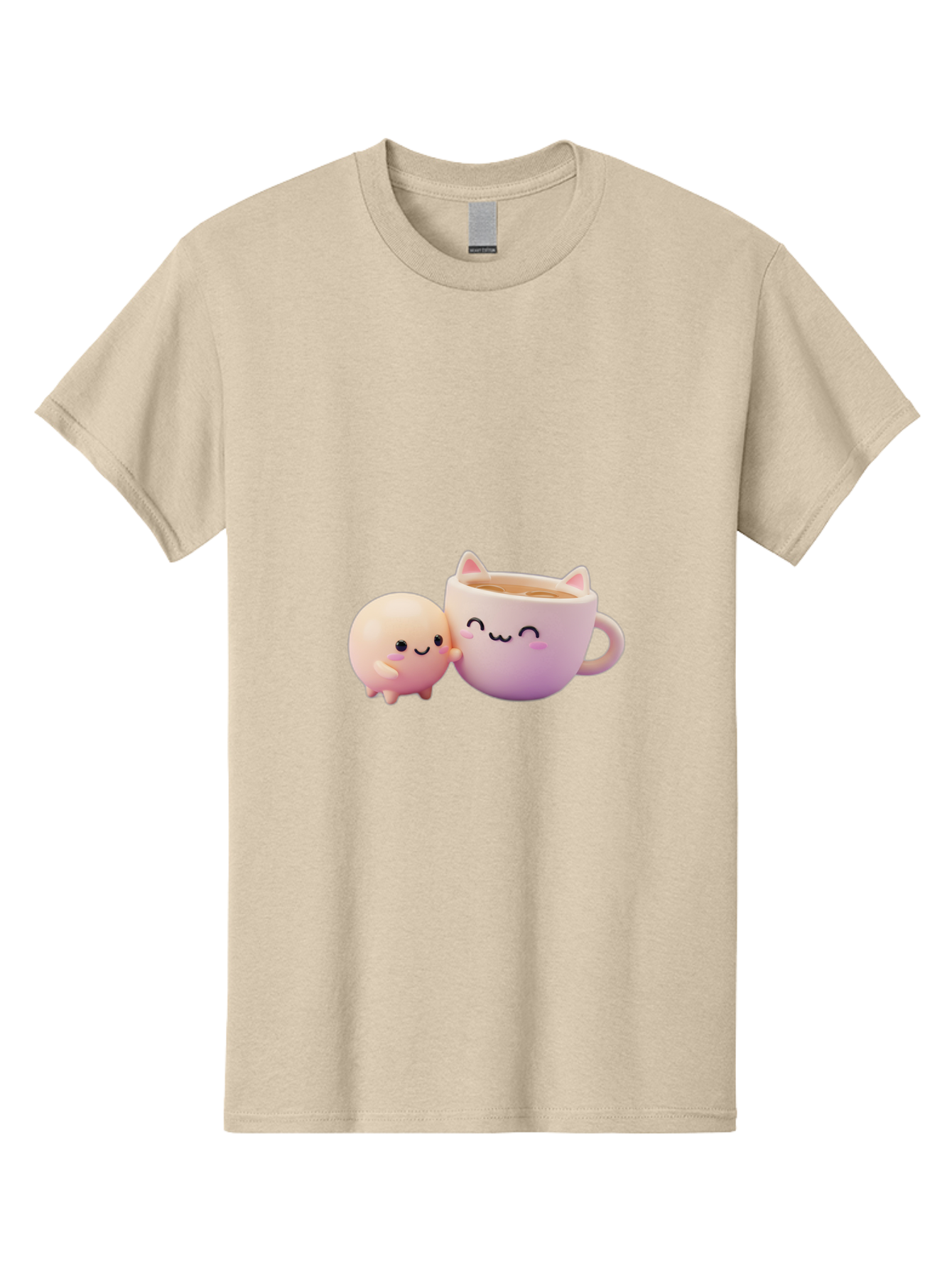 Cat-Face-Mug Men'S Graphic Tee, 100% Cotton, Comfortable Casual Summer Wear, Machine Washable, Cute Cartoon Character, Smiling Face, Pink Pastel Colors, Adorable Cat Mug, Kawaii Culture, Coffee Break, Fun Accessories, Playful Design, Bac799