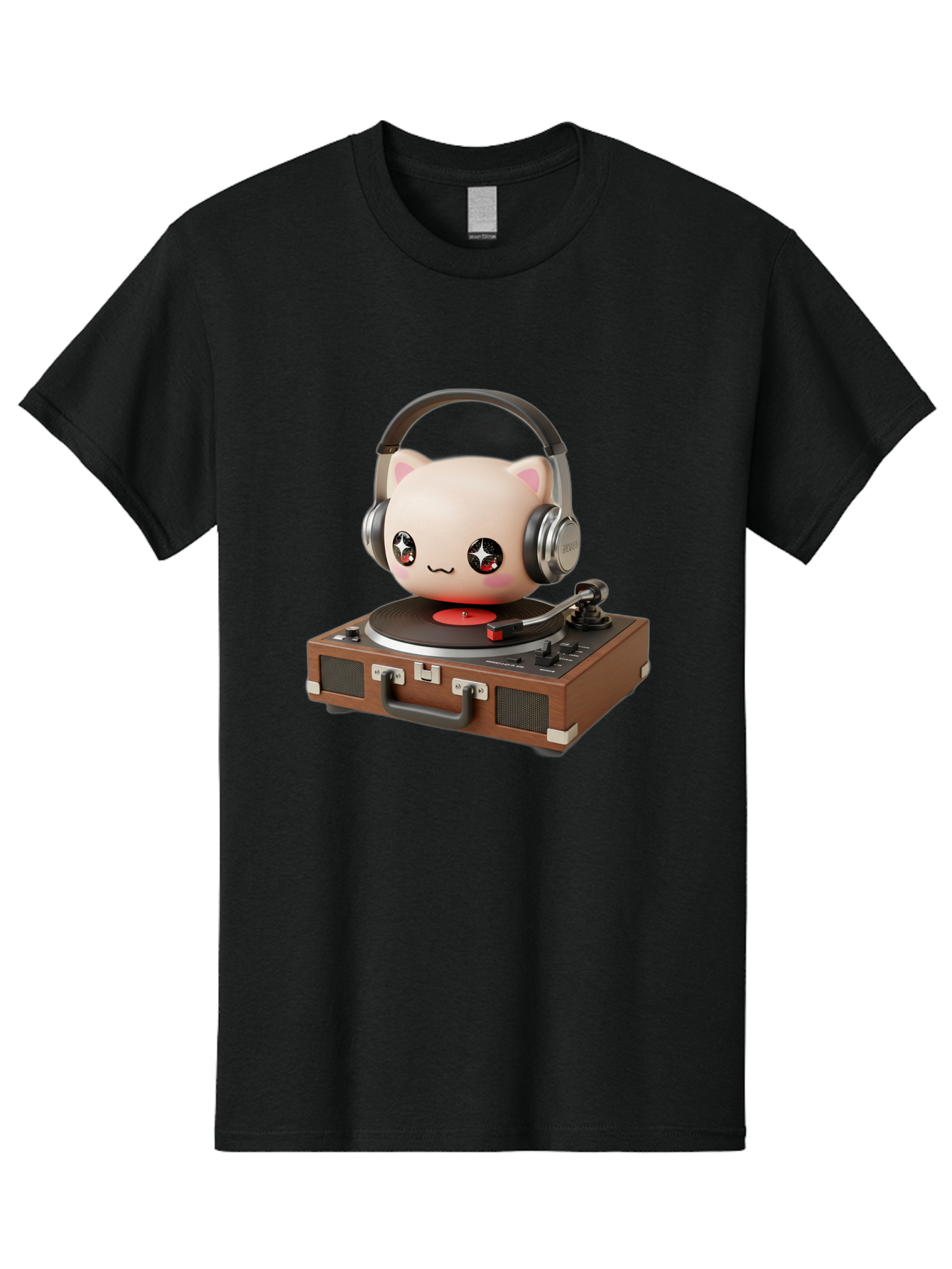 Cat-Headphones-Dj Men'S Graphic Tee, 100% Cotton, Comfortable Casual Summer Wear, Machine Washable, Cute Cat Head, Record Player, Vinyl Record, Headphones, Music Lover, Dj Cat, Retro Style, Nostalgic Vibe, Kawaii Culture, Cartoon Character Bac800