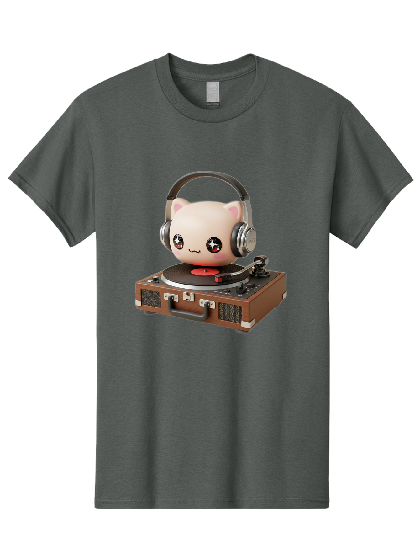 Cat-Headphones-Dj Men'S Graphic Tee, 100% Cotton, Comfortable Casual Summer Wear, Machine Washable, Cute Cat Head, Record Player, Vinyl Record, Headphones, Music Lover, Dj Cat, Retro Style, Nostalgic Vibe, Kawaii Culture, Cartoon Character Bac800