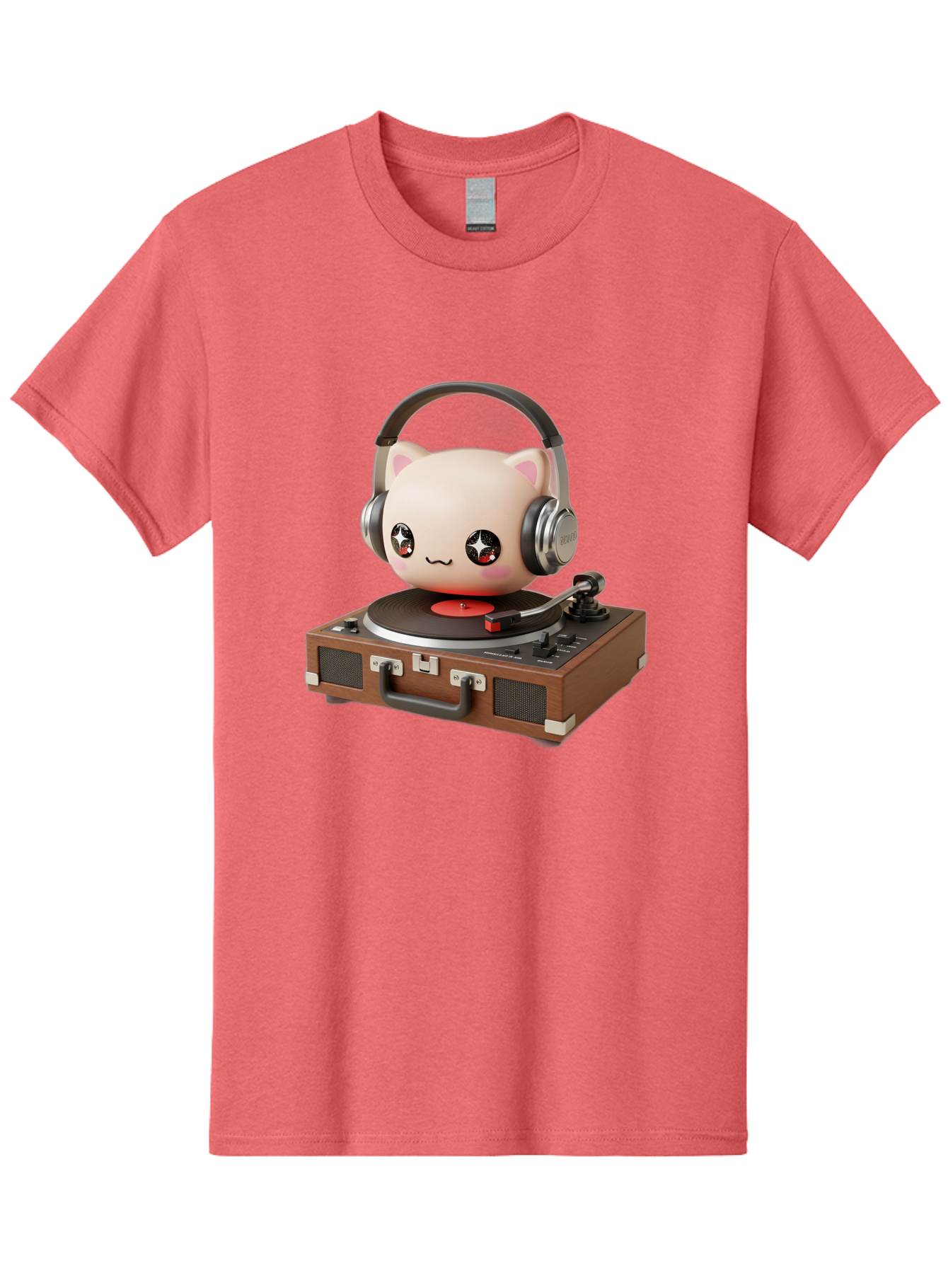 Cat-Headphones-Dj Men'S Graphic Tee, 100% Cotton, Comfortable Casual Summer Wear, Machine Washable, Cute Cat Head, Record Player, Vinyl Record, Headphones, Music Lover, Dj Cat, Retro Style, Nostalgic Vibe, Kawaii Culture, Cartoon Character Bac800
