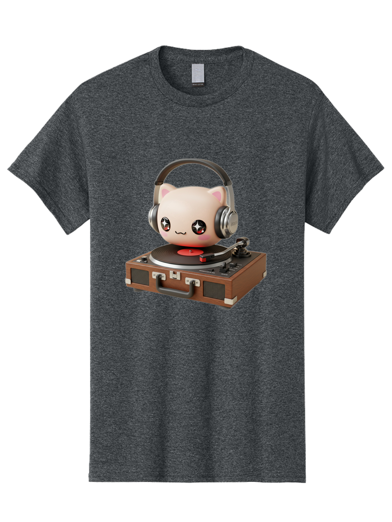Cat-Headphones-Dj Men'S Graphic Tee, 100% Cotton, Comfortable Casual Summer Wear, Machine Washable, Cute Cat Head, Record Player, Vinyl Record, Headphones, Music Lover, Dj Cat, Retro Style, Nostalgic Vibe, Kawaii Culture, Cartoon Character Bac800