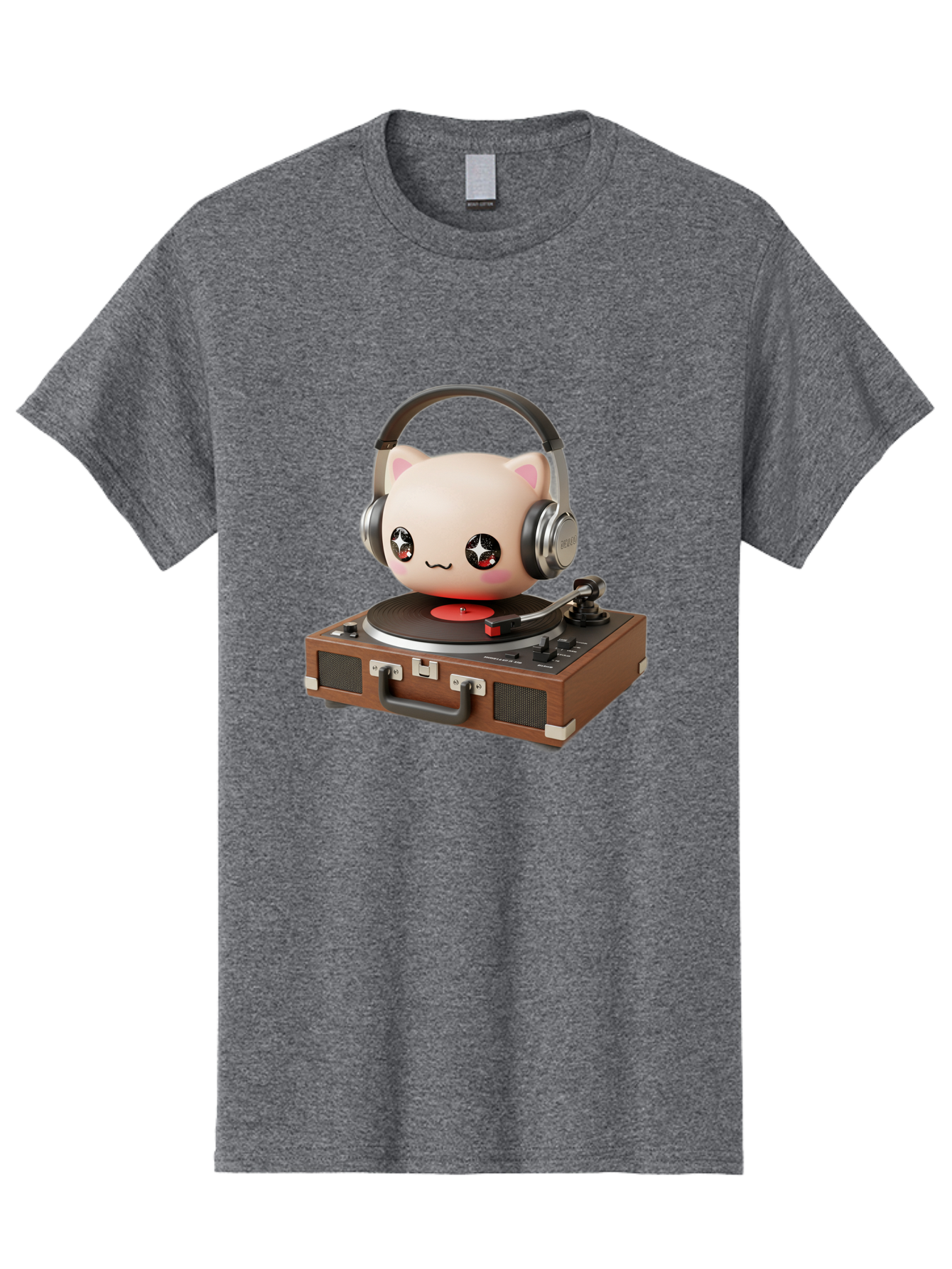 Cat-Headphones-Dj Men'S Graphic Tee, 100% Cotton, Comfortable Casual Summer Wear, Machine Washable, Cute Cat Head, Record Player, Vinyl Record, Headphones, Music Lover, Dj Cat, Retro Style, Nostalgic Vibe, Kawaii Culture, Cartoon Character Bac800