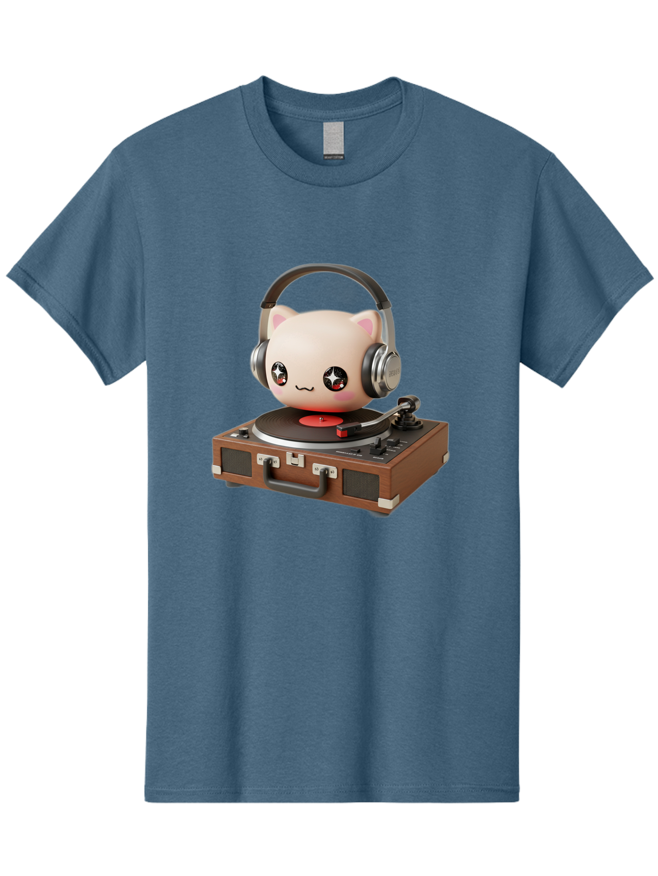 Cat-Headphones-Dj Men'S Graphic Tee, 100% Cotton, Comfortable Casual Summer Wear, Machine Washable, Cute Cat Head, Record Player, Vinyl Record, Headphones, Music Lover, Dj Cat, Retro Style, Nostalgic Vibe, Kawaii Culture, Cartoon Character Bac800