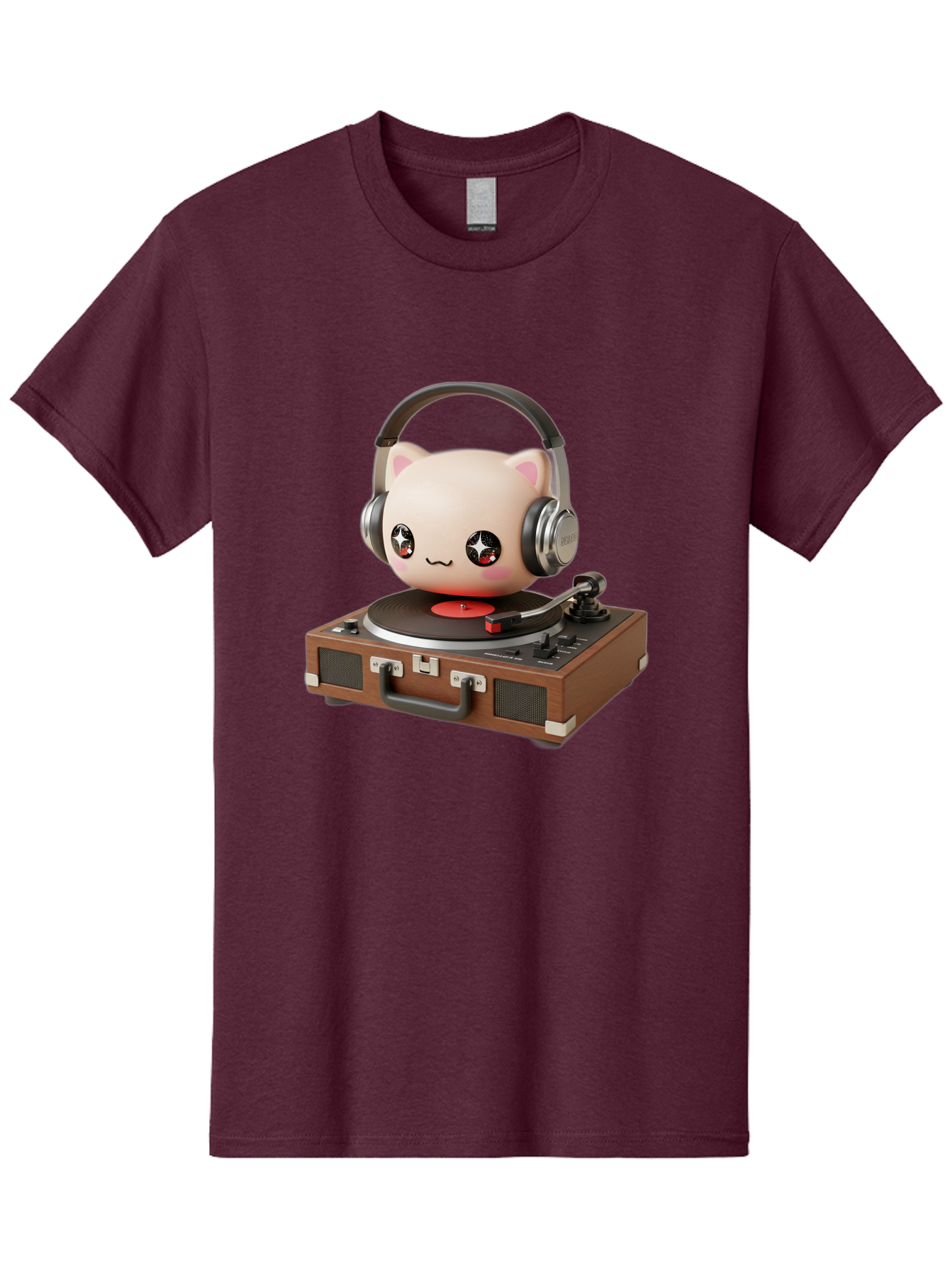 Cat-Headphones-Dj Men'S Graphic Tee, 100% Cotton, Comfortable Casual Summer Wear, Machine Washable, Cute Cat Head, Record Player, Vinyl Record, Headphones, Music Lover, Dj Cat, Retro Style, Nostalgic Vibe, Kawaii Culture, Cartoon Character Bac800