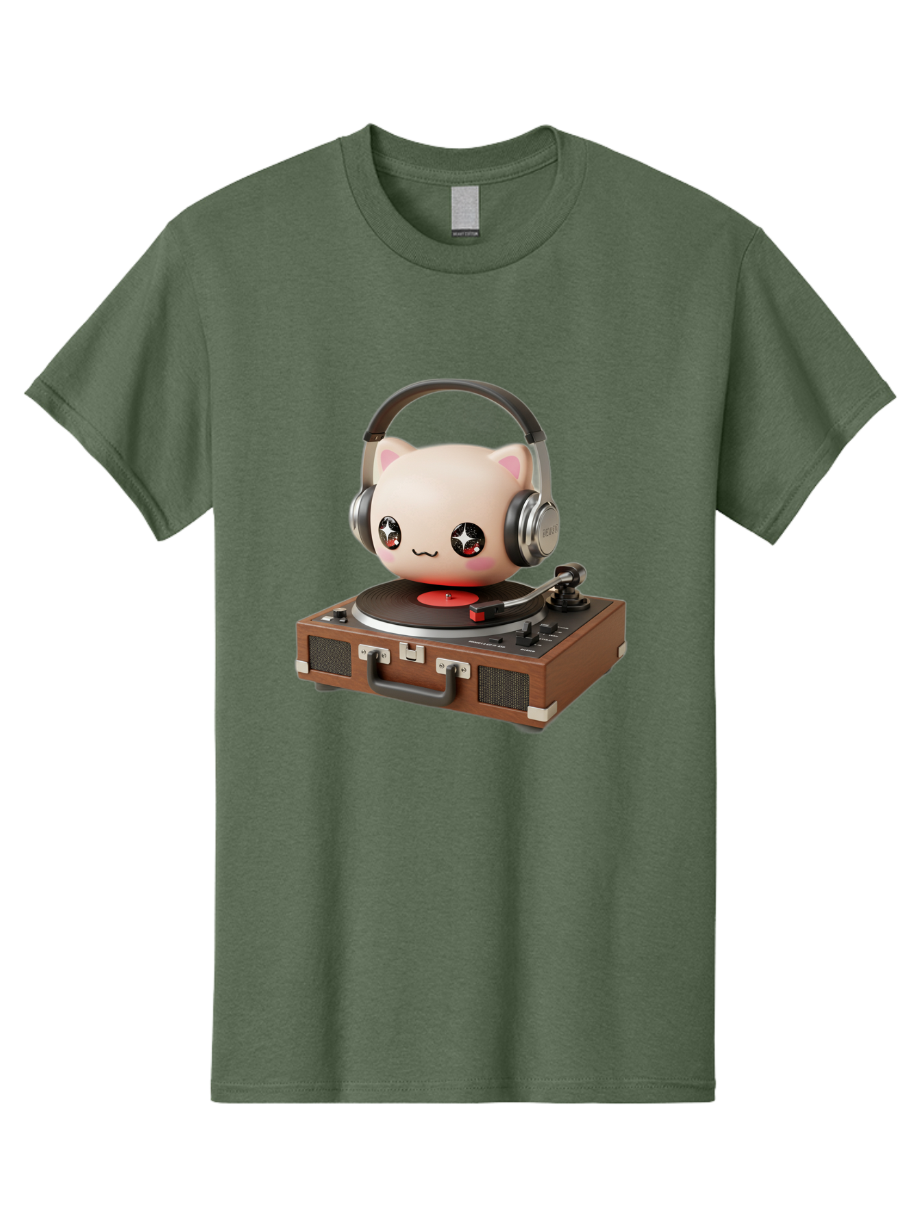 Cat-Headphones-Dj Men'S Graphic Tee, 100% Cotton, Comfortable Casual Summer Wear, Machine Washable, Cute Cat Head, Record Player, Vinyl Record, Headphones, Music Lover, Dj Cat, Retro Style, Nostalgic Vibe, Kawaii Culture, Cartoon Character Bac800