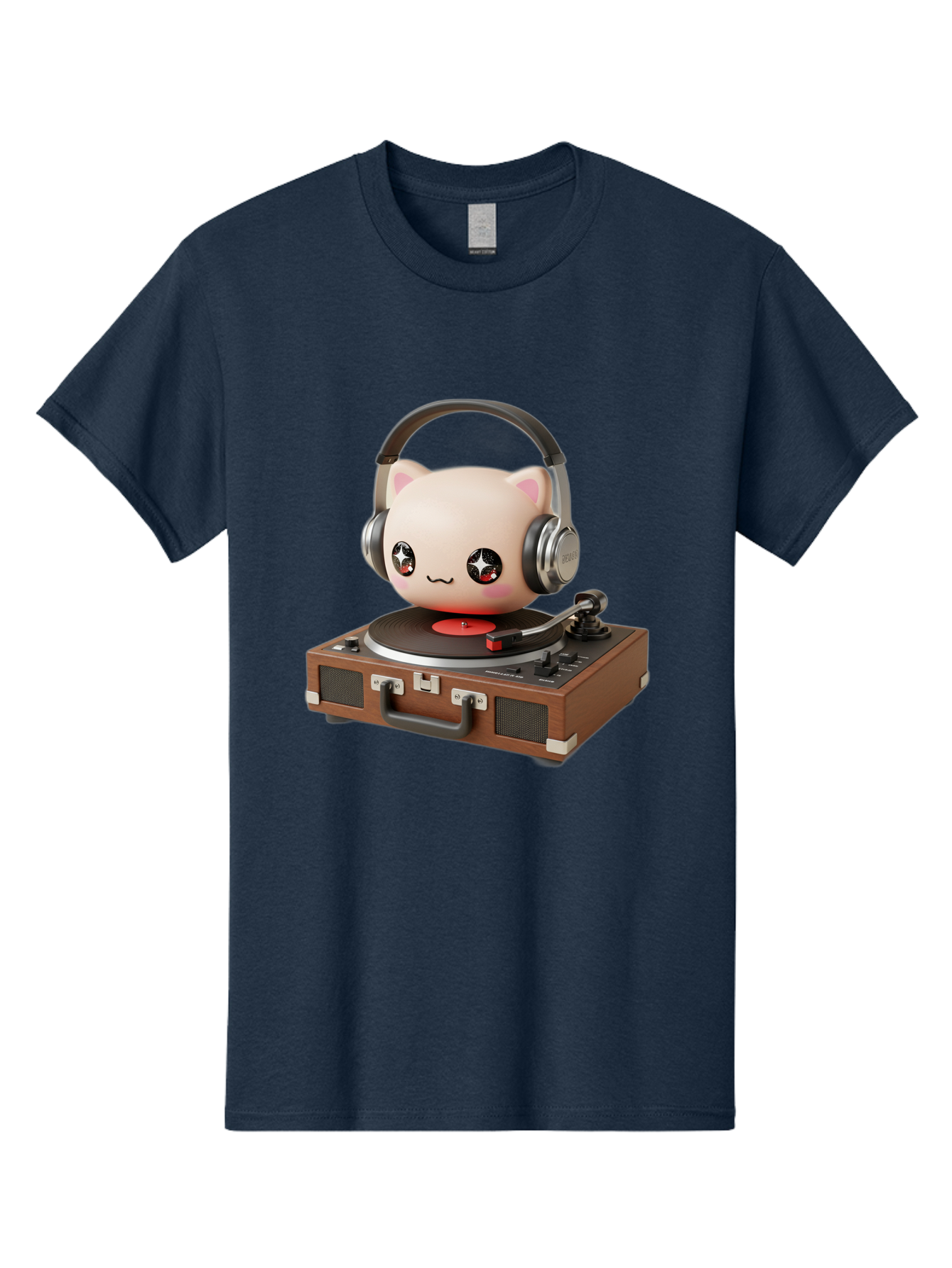 Cat-Headphones-Dj Men'S Graphic Tee, 100% Cotton, Comfortable Casual Summer Wear, Machine Washable, Cute Cat Head, Record Player, Vinyl Record, Headphones, Music Lover, Dj Cat, Retro Style, Nostalgic Vibe, Kawaii Culture, Cartoon Character Bac800