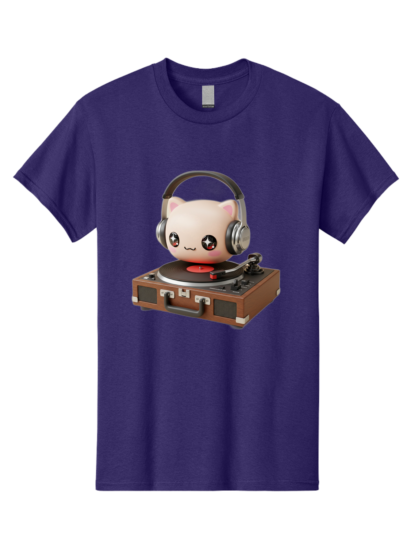 Cat-Headphones-Dj Men'S Graphic Tee, 100% Cotton, Comfortable Casual Summer Wear, Machine Washable, Cute Cat Head, Record Player, Vinyl Record, Headphones, Music Lover, Dj Cat, Retro Style, Nostalgic Vibe, Kawaii Culture, Cartoon Character Bac800