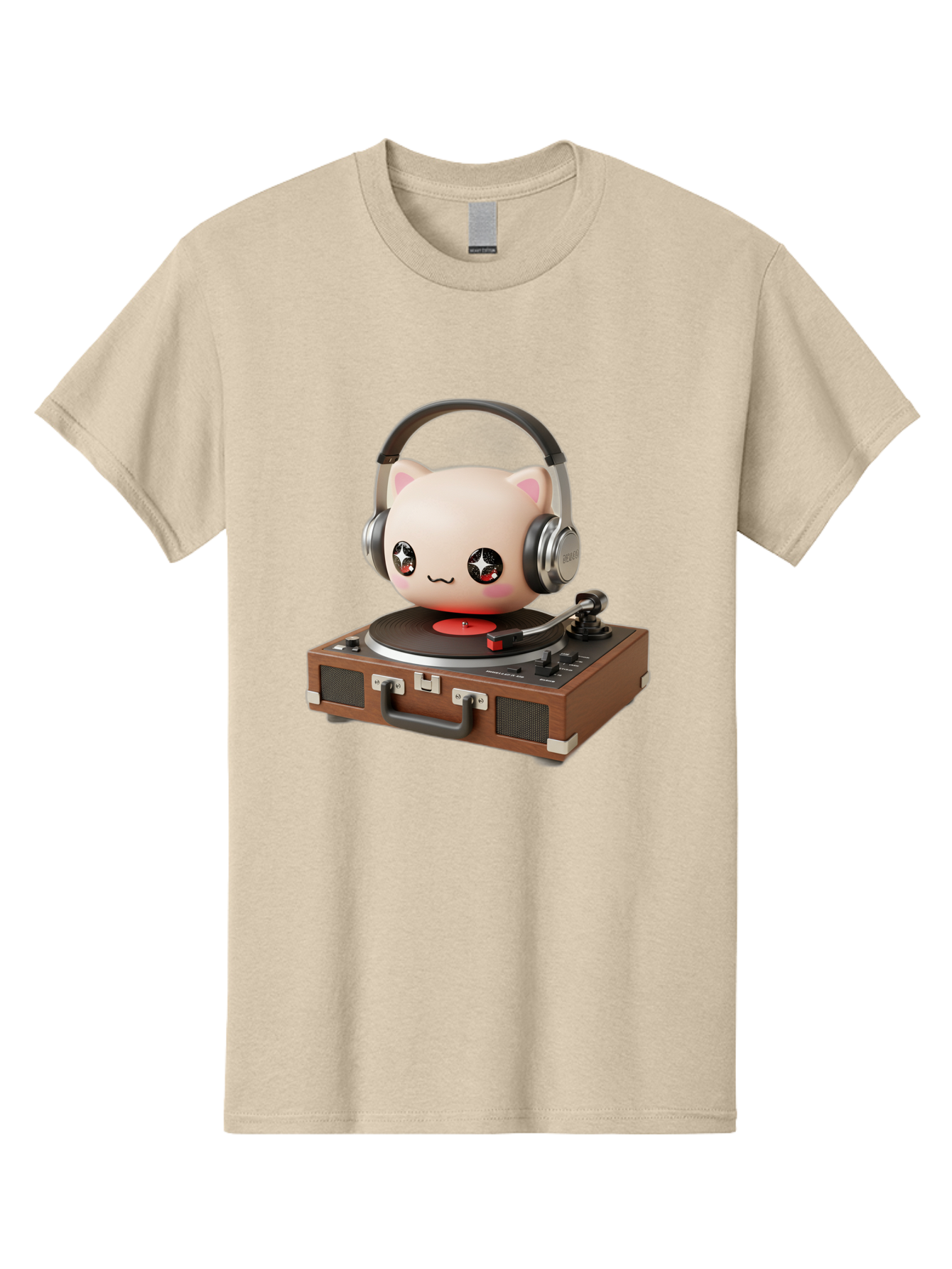Cat-Headphones-Dj Men'S Graphic Tee, 100% Cotton, Comfortable Casual Summer Wear, Machine Washable, Cute Cat Head, Record Player, Vinyl Record, Headphones, Music Lover, Dj Cat, Retro Style, Nostalgic Vibe, Kawaii Culture, Cartoon Character Bac800