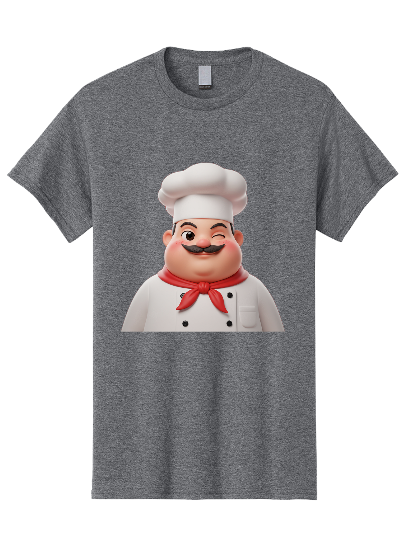 Chef-1 Men'S Graphic Tee, 100% Cotton, Comfortable Casual Summer Wear, Machine Washable, Cartoon Chef, White Hat, Red Neckerchief, Black Moustache, Smiling Face, Chef'S Uniform, Culinary Arts, Kitchen Staff, Friendly Demeanor Bac804