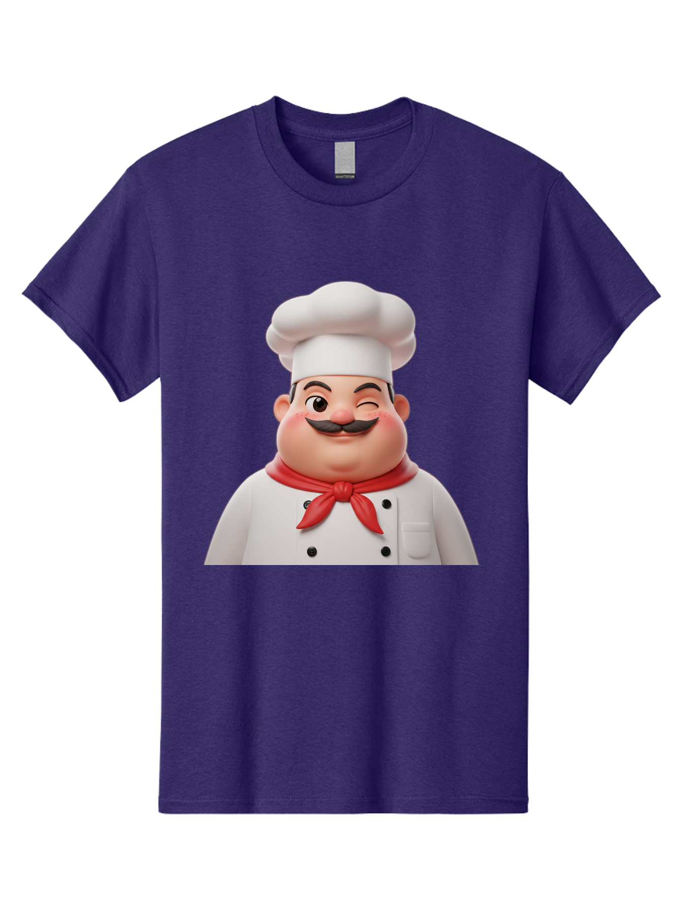 Chef-1 Men'S Graphic Tee, 100% Cotton, Comfortable Casual Summer Wear, Machine Washable, Cartoon Chef, White Hat, Red Neckerchief, Black Moustache, Smiling Face, Chef'S Uniform, Culinary Arts, Kitchen Staff, Friendly Demeanor Bac804
