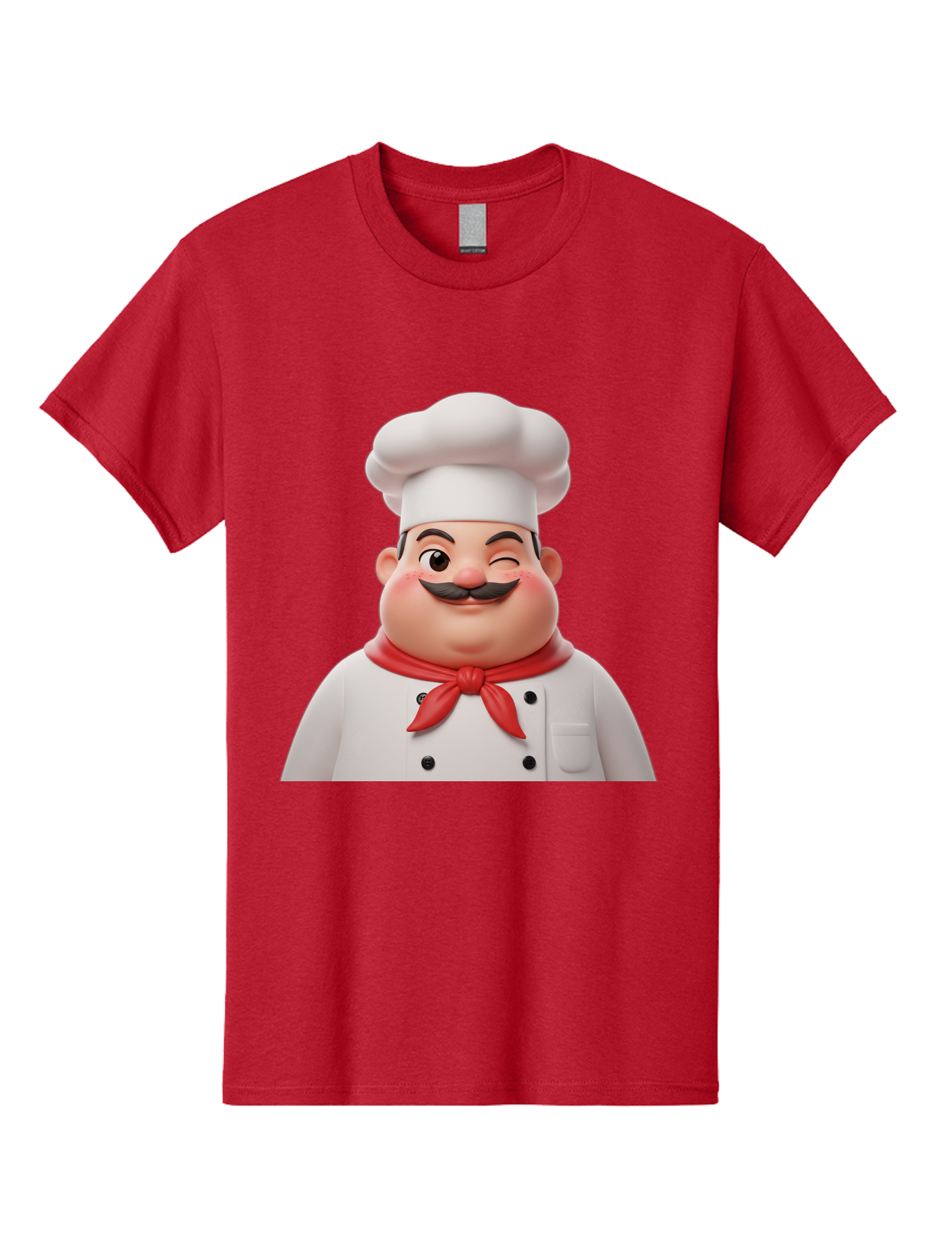 Chef-1 Men'S Graphic Tee, 100% Cotton, Comfortable Casual Summer Wear, Machine Washable, Cartoon Chef, White Hat, Red Neckerchief, Black Moustache, Smiling Face, Chef'S Uniform, Culinary Arts, Kitchen Staff, Friendly Demeanor Bac804