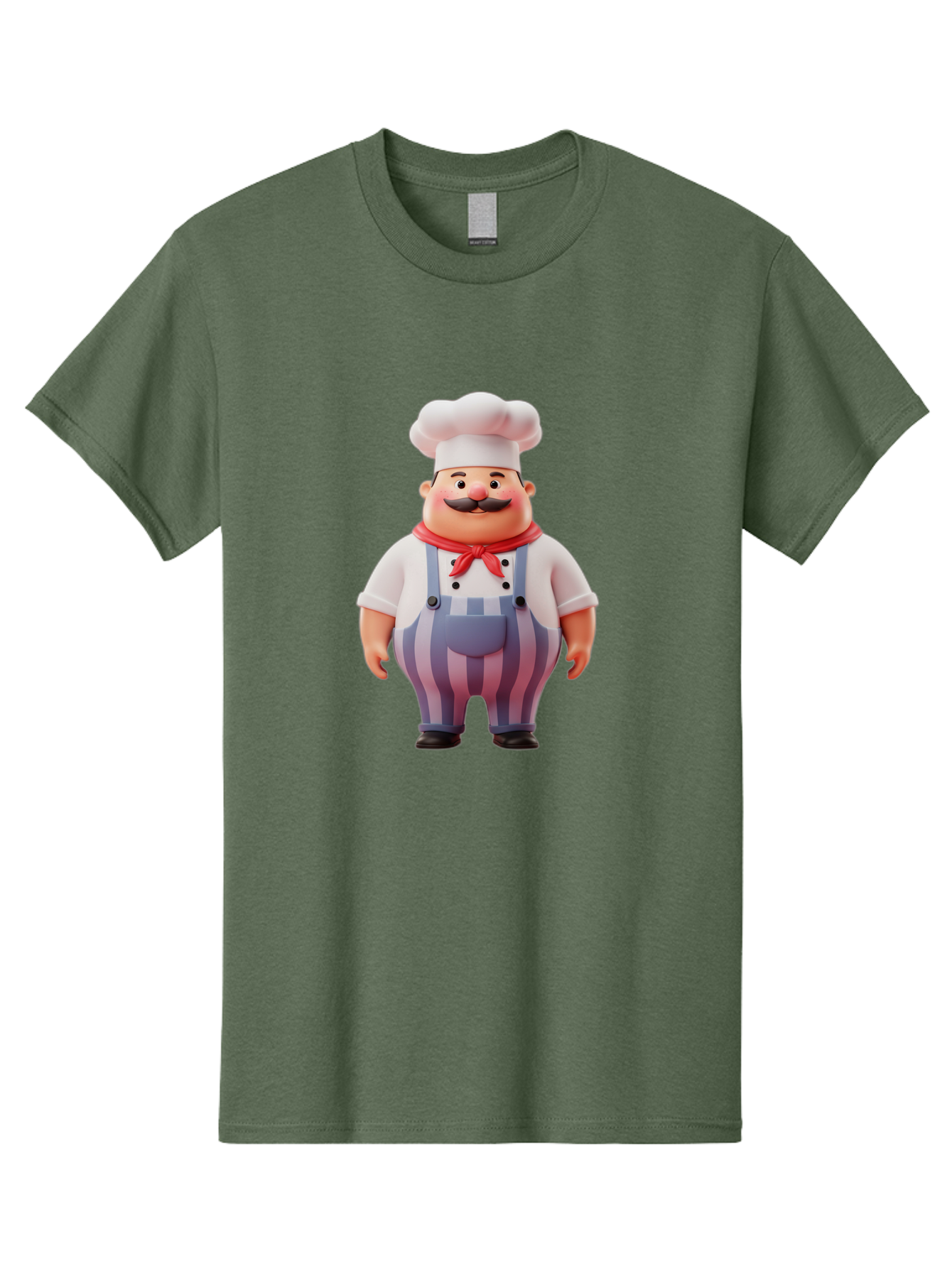 Chef-2 Men'S Graphic Tee, 100% Cotton, Comfortable Casual Summer Wear, Machine Washable, Cartoon Chef, 3D Character, Chef'S Hat, Red Bandana, Striped Overalls, Mustache, Cooking Personality, Culinary Art, Foodie Character, Cartoon Mascot, Bac805