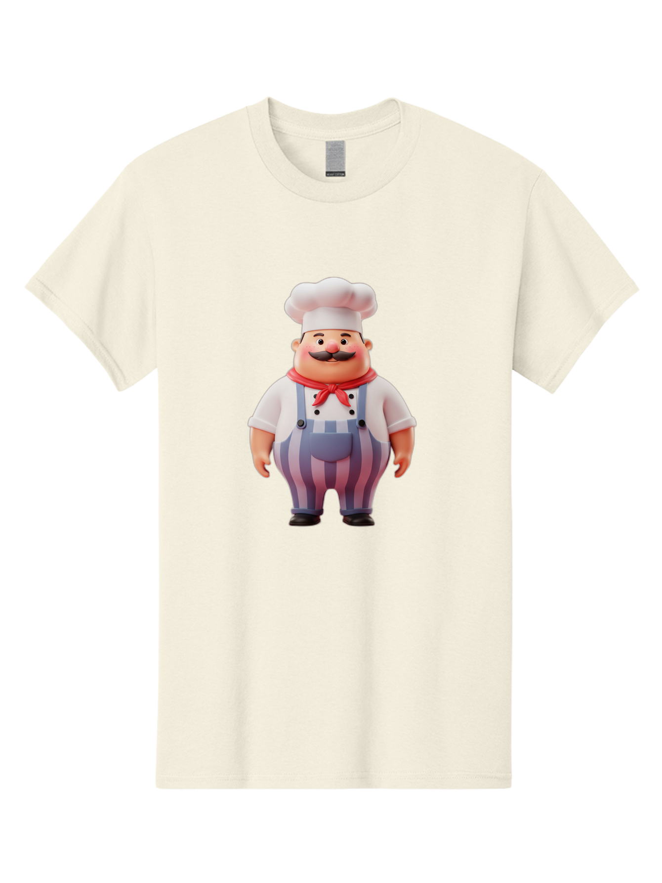 Chef-2 Men'S Graphic Tee, 100% Cotton, Comfortable Casual Summer Wear, Machine Washable, Cartoon Chef, 3D Character, Chef'S Hat, Red Bandana, Striped Overalls, Mustache, Cooking Personality, Culinary Art, Foodie Character, Cartoon Mascot, Bac805