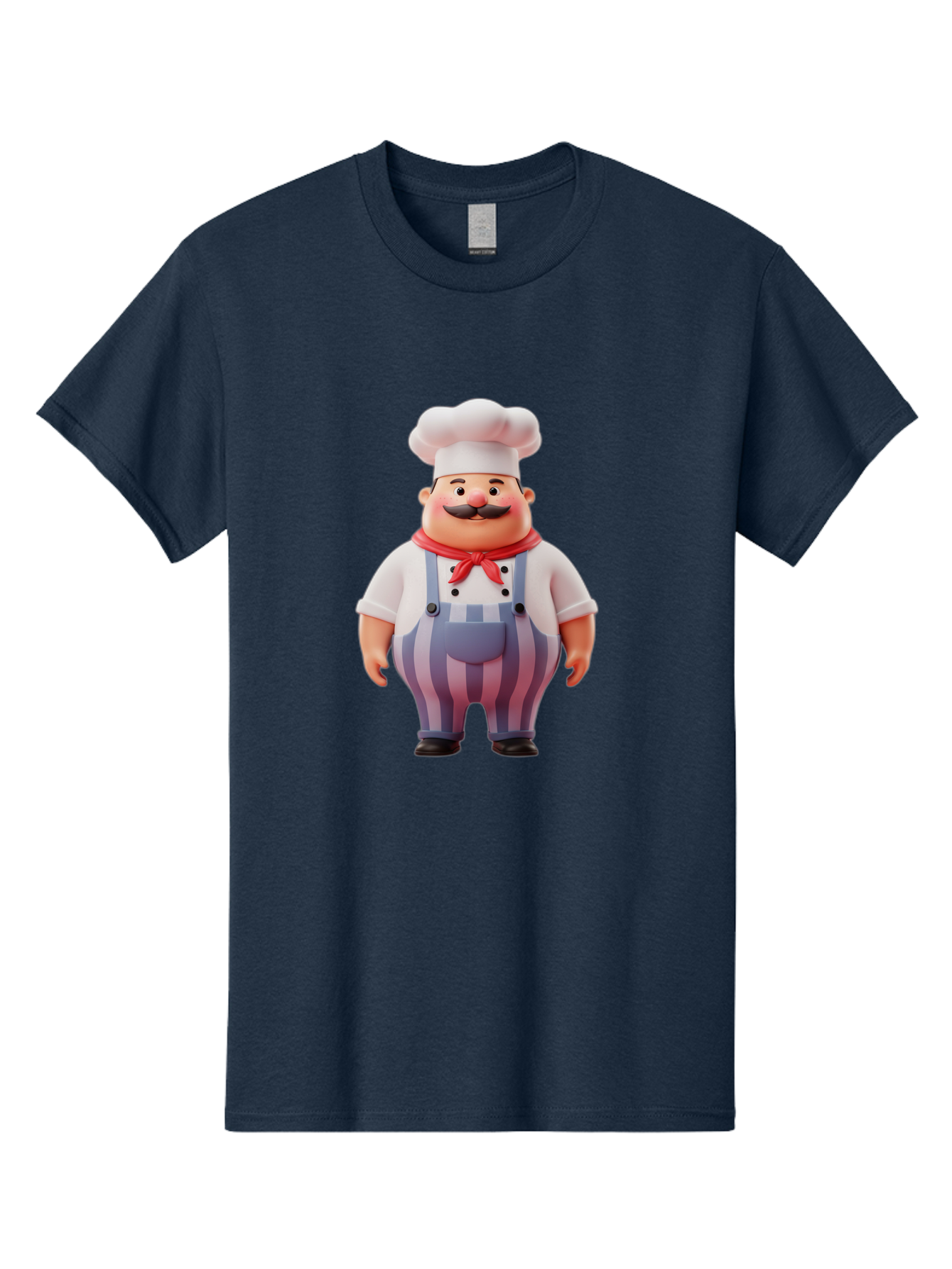 Chef-2 Men'S Graphic Tee, 100% Cotton, Comfortable Casual Summer Wear, Machine Washable, Cartoon Chef, 3D Character, Chef'S Hat, Red Bandana, Striped Overalls, Mustache, Cooking Personality, Culinary Art, Foodie Character, Cartoon Mascot, Bac805