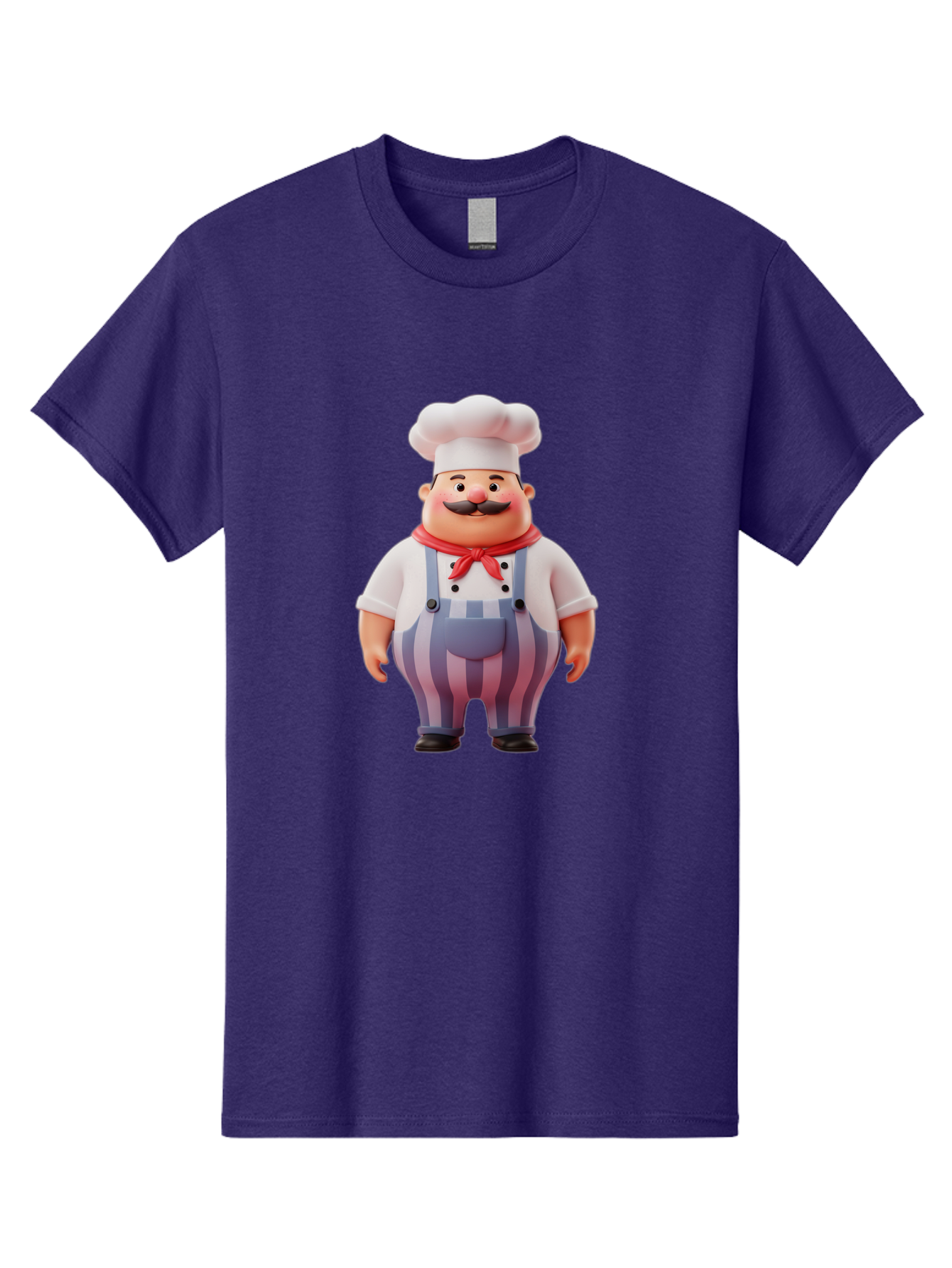 Chef-2 Men'S Graphic Tee, 100% Cotton, Comfortable Casual Summer Wear, Machine Washable, Cartoon Chef, 3D Character, Chef'S Hat, Red Bandana, Striped Overalls, Mustache, Cooking Personality, Culinary Art, Foodie Character, Cartoon Mascot, Bac805