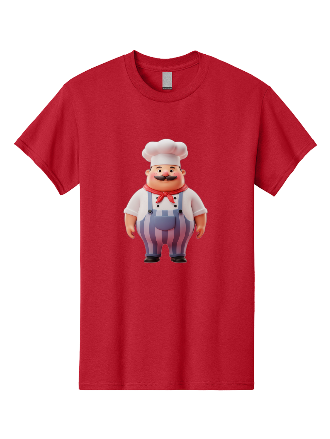 Chef-2 Men'S Graphic Tee, 100% Cotton, Comfortable Casual Summer Wear, Machine Washable, Cartoon Chef, 3D Character, Chef'S Hat, Red Bandana, Striped Overalls, Mustache, Cooking Personality, Culinary Art, Foodie Character, Cartoon Mascot, Bac805