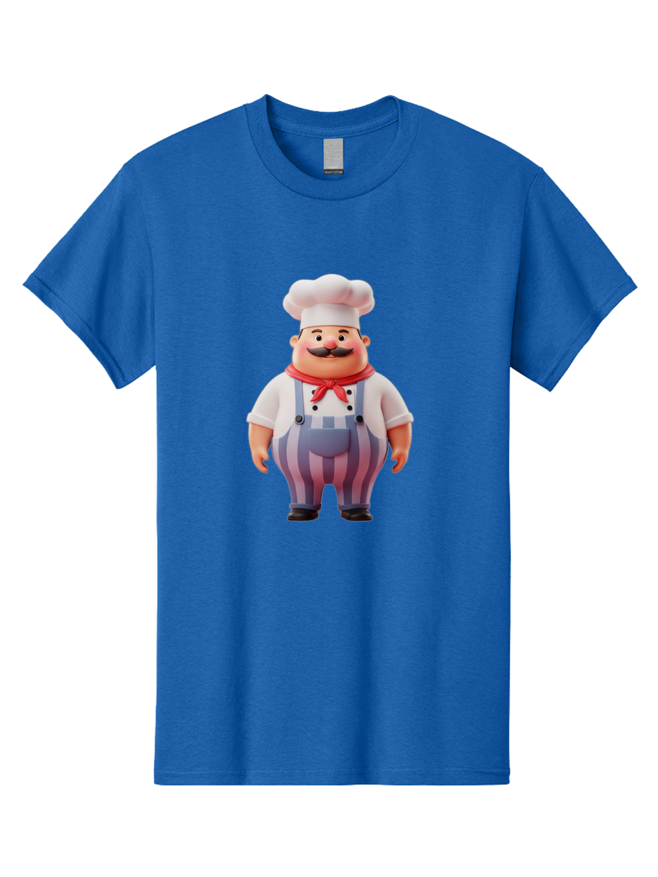 Chef-2 Men'S Graphic Tee, 100% Cotton, Comfortable Casual Summer Wear, Machine Washable, Cartoon Chef, 3D Character, Chef'S Hat, Red Bandana, Striped Overalls, Mustache, Cooking Personality, Culinary Art, Foodie Character, Cartoon Mascot, Bac805