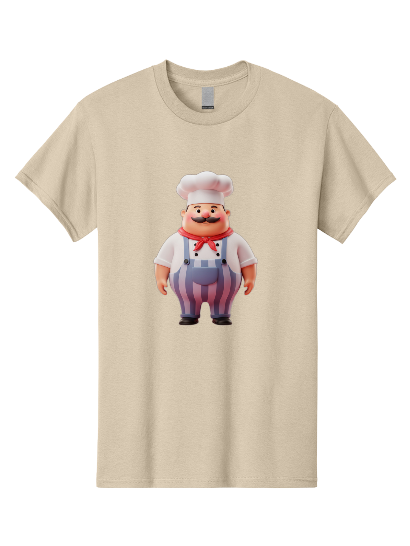 Chef-2 Men'S Graphic Tee, 100% Cotton, Comfortable Casual Summer Wear, Machine Washable, Cartoon Chef, 3D Character, Chef'S Hat, Red Bandana, Striped Overalls, Mustache, Cooking Personality, Culinary Art, Foodie Character, Cartoon Mascot, Bac805
