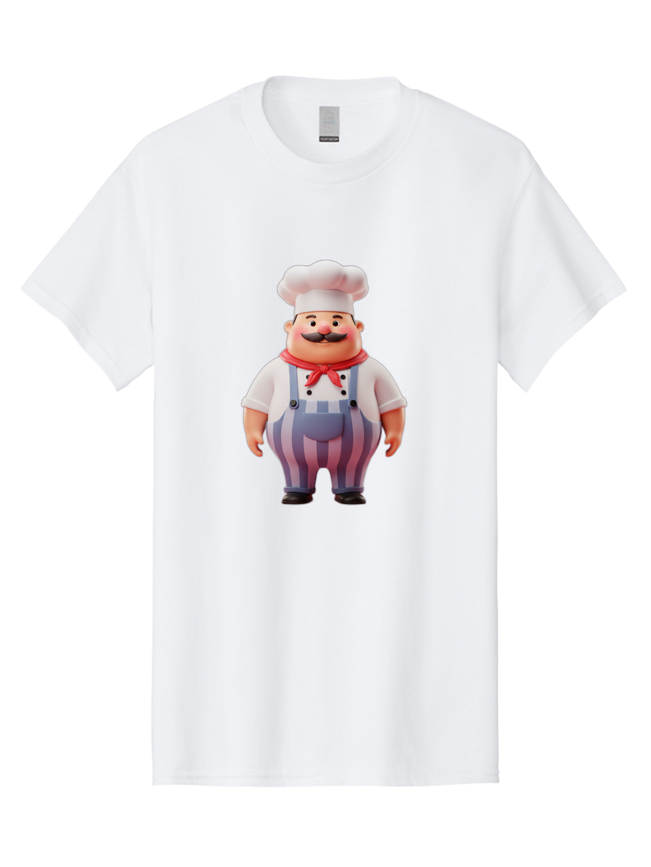 Chef-2 Men'S Graphic Tee, 100% Cotton, Comfortable Casual Summer Wear, Machine Washable, Cartoon Chef, 3D Character, Chef'S Hat, Red Bandana, Striped Overalls, Mustache, Cooking Personality, Culinary Art, Foodie Character, Cartoon Mascot, Bac805