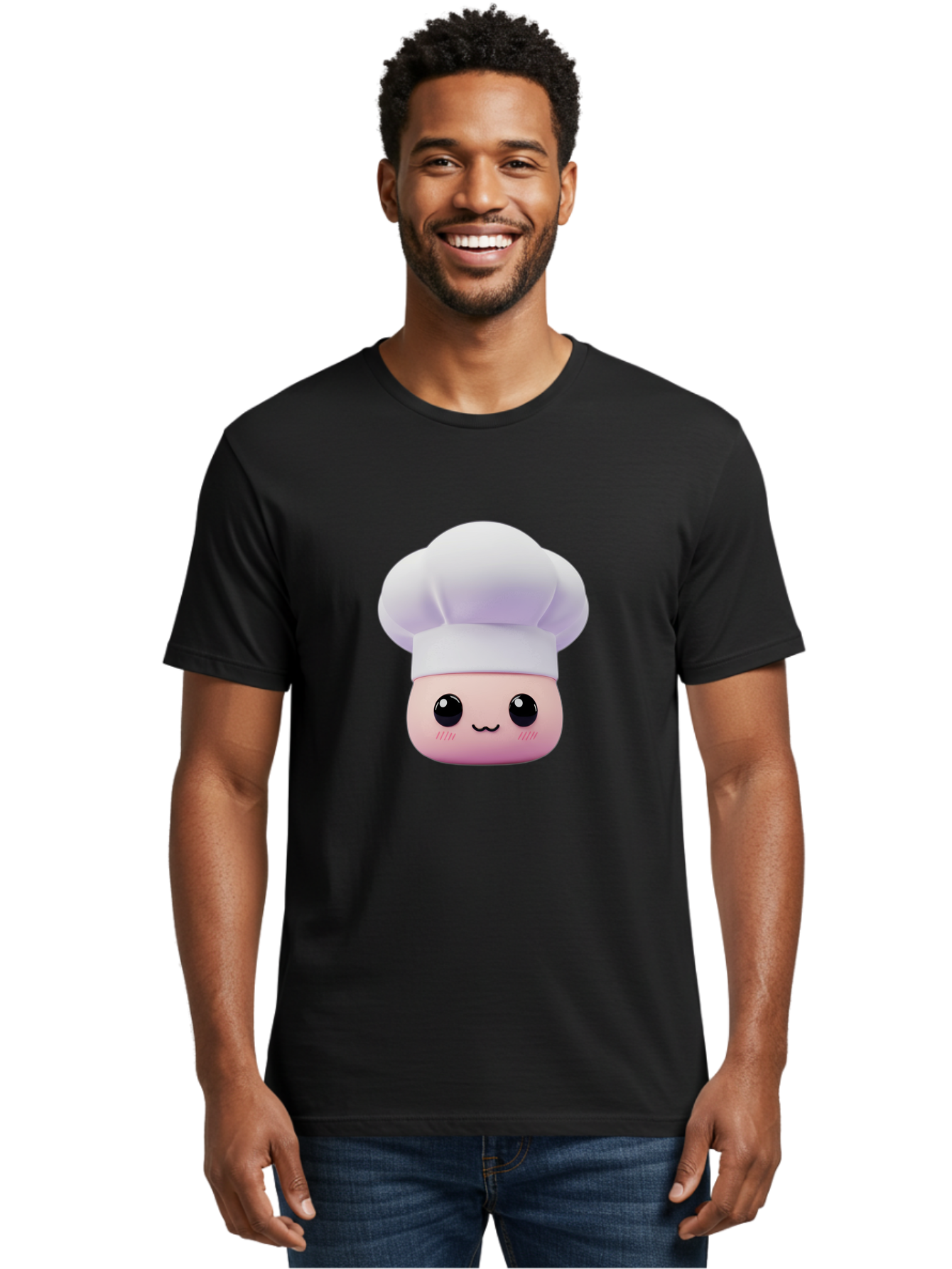 Chef-4 Men'S Graphic Tee, 100% Cotton, Comfortable Casual Summer Wear, Machine Washable, Cartoon Chef Character, Chef Hat, Cute Face, Cooking Theme, Kawaii Style, Chef Illustration, Culinary Art, Chef Mascot Bac807