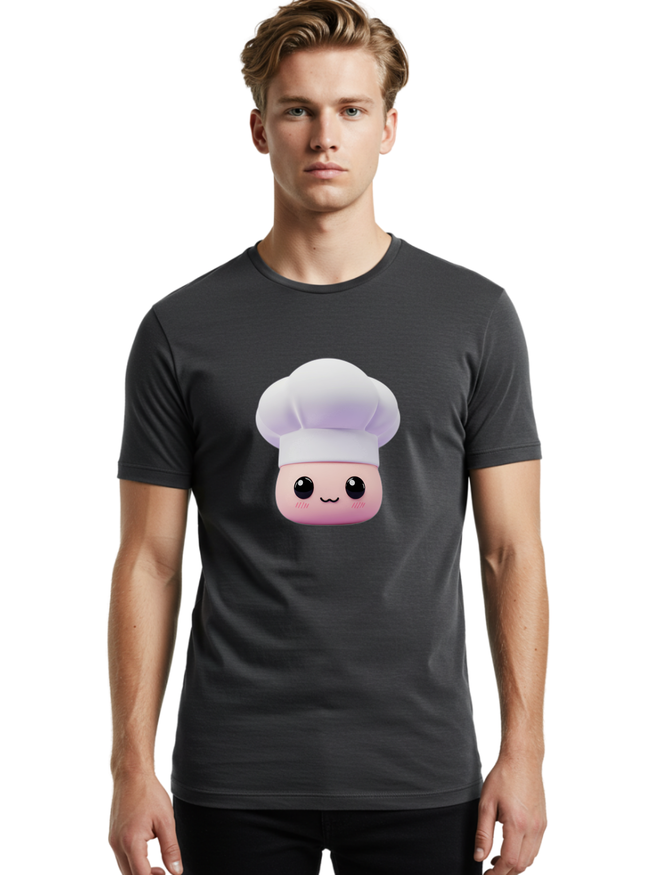 Chef-4 Men'S Graphic Tee, 100% Cotton, Comfortable Casual Summer Wear, Machine Washable, Cartoon Chef Character, Chef Hat, Cute Face, Cooking Theme, Kawaii Style, Chef Illustration, Culinary Art, Chef Mascot Bac807