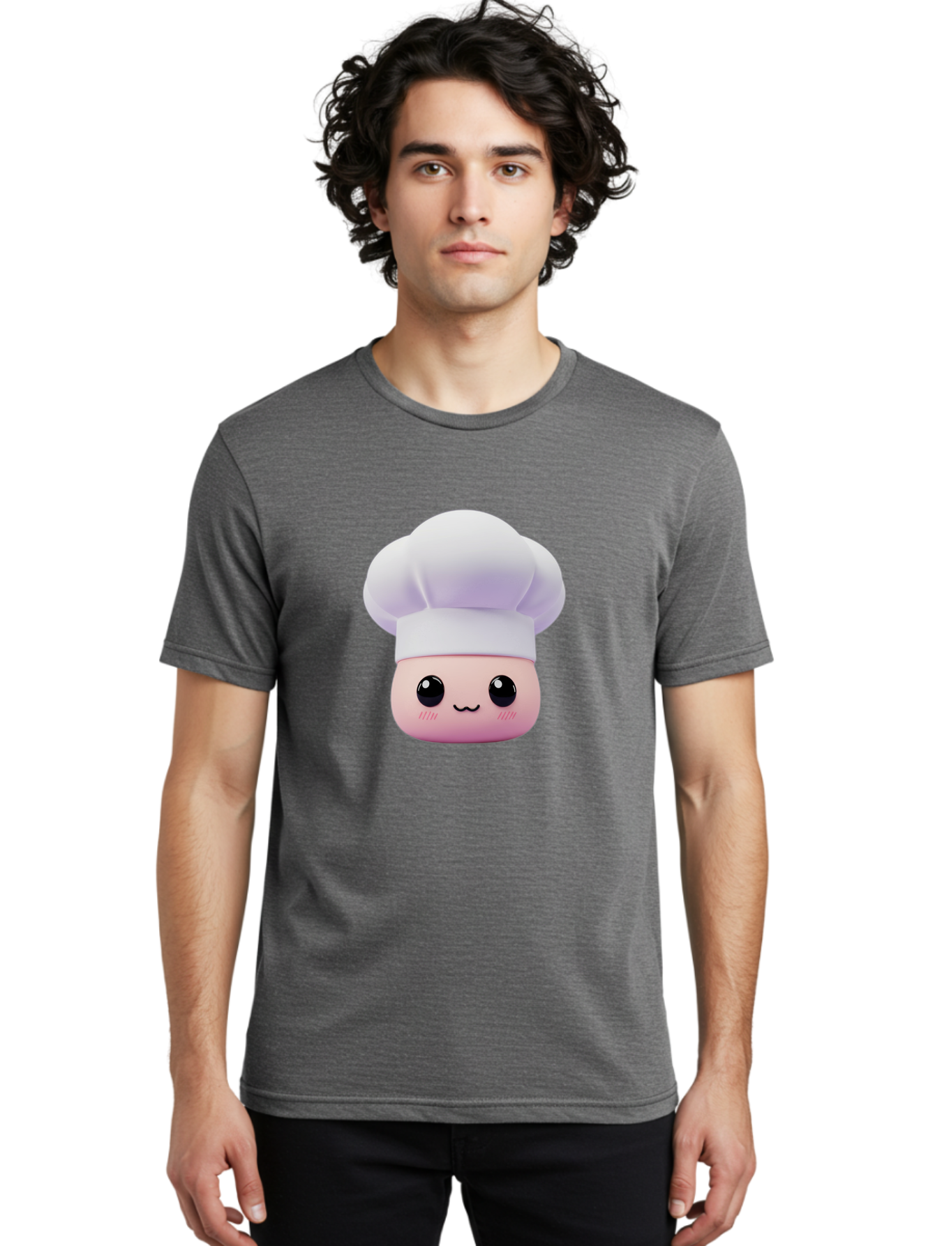 Chef-4 Men'S Graphic Tee, 100% Cotton, Comfortable Casual Summer Wear, Machine Washable, Cartoon Chef Character, Chef Hat, Cute Face, Cooking Theme, Kawaii Style, Chef Illustration, Culinary Art, Chef Mascot Bac807