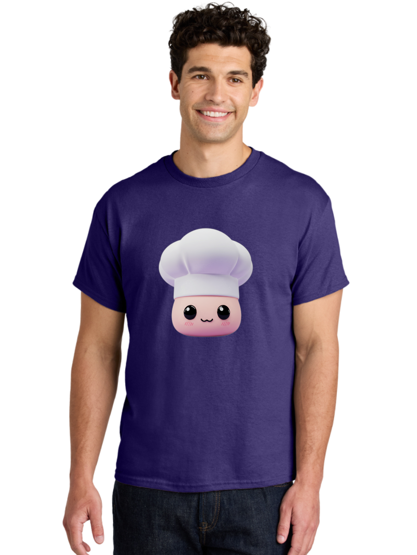 Chef-4 Men'S Graphic Tee, 100% Cotton, Comfortable Casual Summer Wear, Machine Washable, Cartoon Chef Character, Chef Hat, Cute Face, Cooking Theme, Kawaii Style, Chef Illustration, Culinary Art, Chef Mascot Bac807
