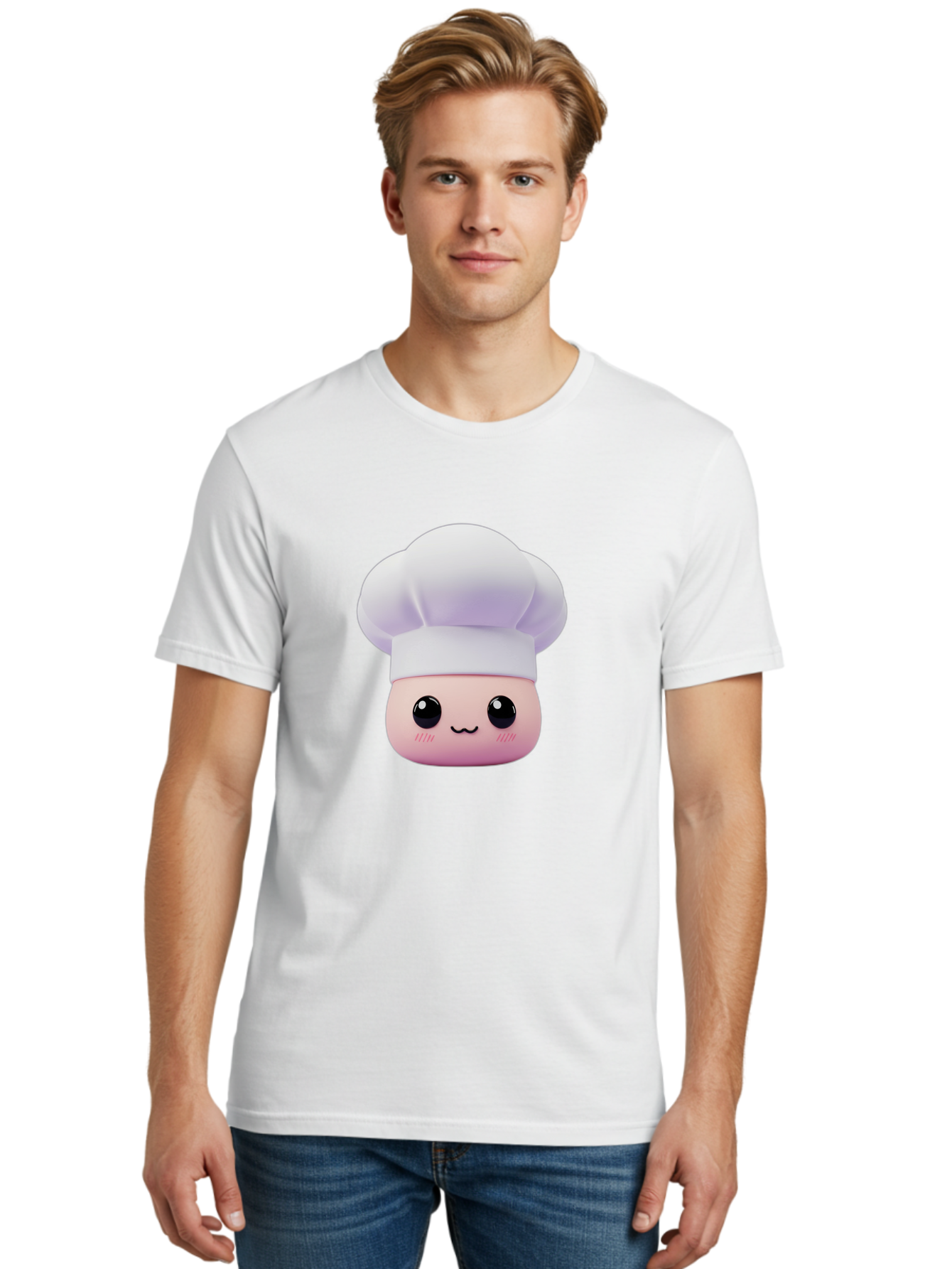 Chef-4 Men'S Graphic Tee, 100% Cotton, Comfortable Casual Summer Wear, Machine Washable, Cartoon Chef Character, Chef Hat, Cute Face, Cooking Theme, Kawaii Style, Chef Illustration, Culinary Art, Chef Mascot Bac807
