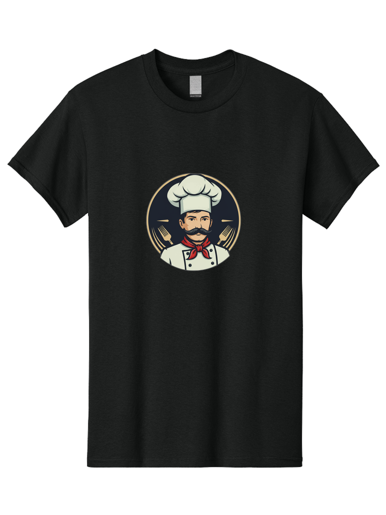 Chef-5 Men'S Graphic Tee, 100% Cotton, Comfortable Casual Summer Wear, Machine Washable, Cartoon Chef, Cooking Expert, Culinary Master, Red Neckerchief, White Hat, Black Mustache, Restaurant Icon, Chef'S Coat, Fine Dining, Utensils, Fork, Bac808