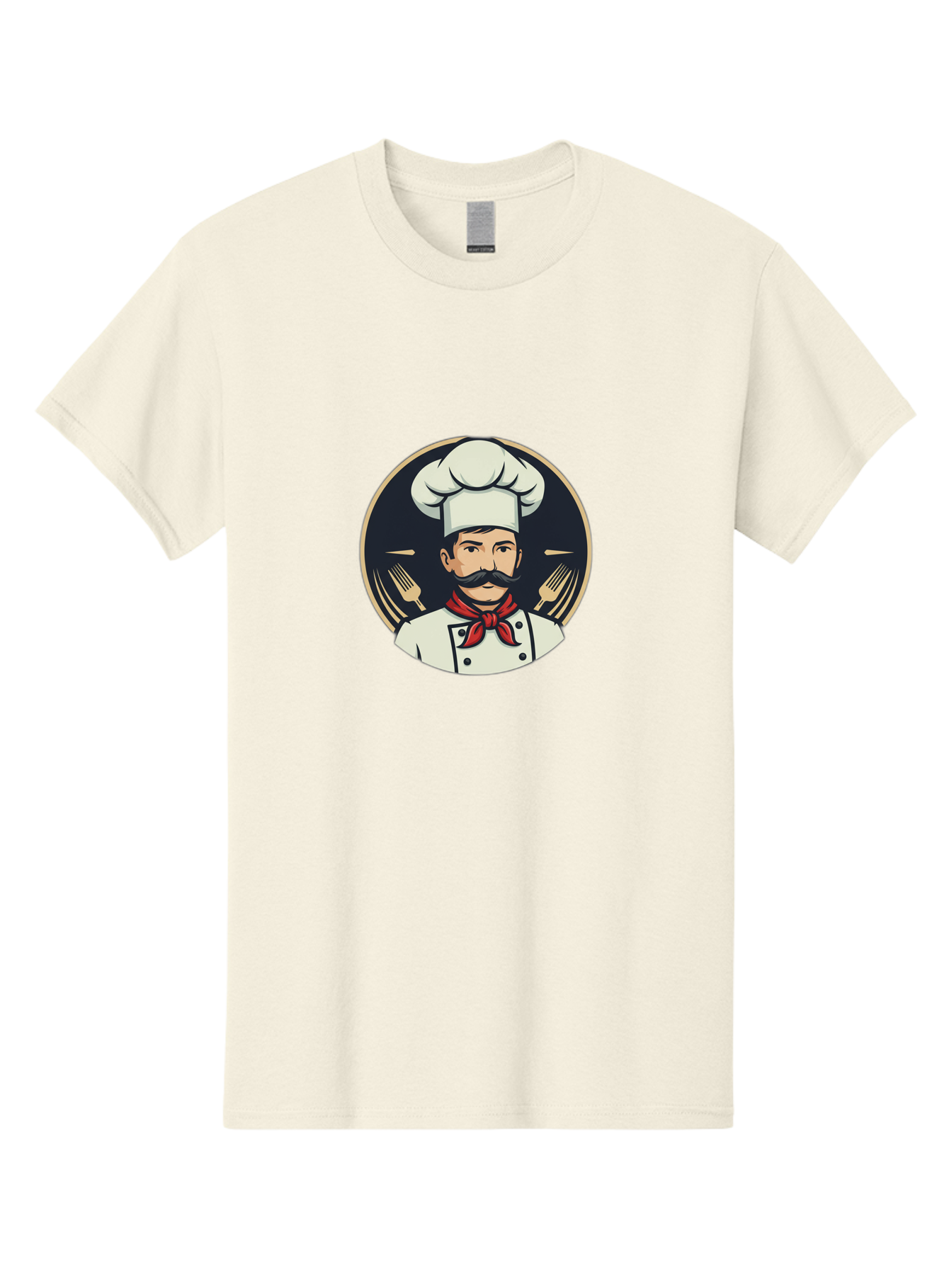 Chef-5 Men'S Graphic Tee, 100% Cotton, Comfortable Casual Summer Wear, Machine Washable, Cartoon Chef, Cooking Expert, Culinary Master, Red Neckerchief, White Hat, Black Mustache, Restaurant Icon, Chef'S Coat, Fine Dining, Utensils, Fork, Bac808