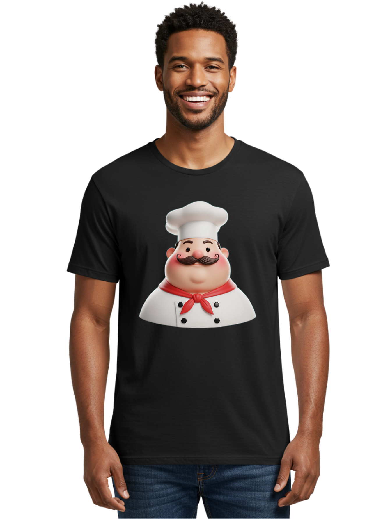 Chef-Character-2 Men'S Graphic Tee, 100% Cotton, Comfortable Casual Summer Wear, Machine Washable, Cartoon Chef, White Hat, Red Scarf, Mustache, Chef Character, Kitchen Staff, Cooking Illustration, Chef Illustration, Culinary Art, 3D Character Bac811