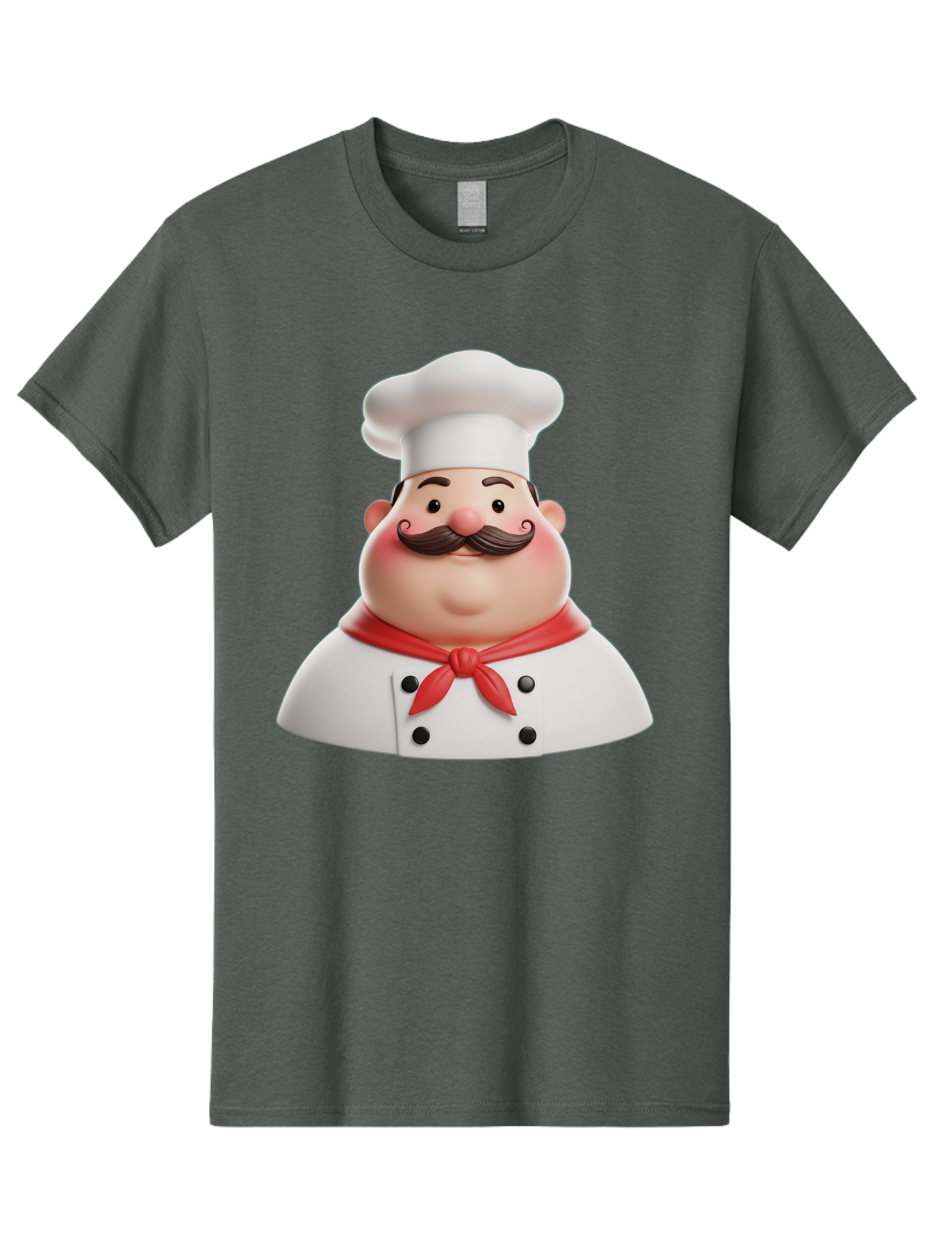 Chef-Character-2 Men'S Graphic Tee, 100% Cotton, Comfortable Casual Summer Wear, Machine Washable, Cartoon Chef, White Hat, Red Scarf, Mustache, Chef Character, Kitchen Staff, Cooking Illustration, Chef Illustration, Culinary Art, 3D Character Bac811
