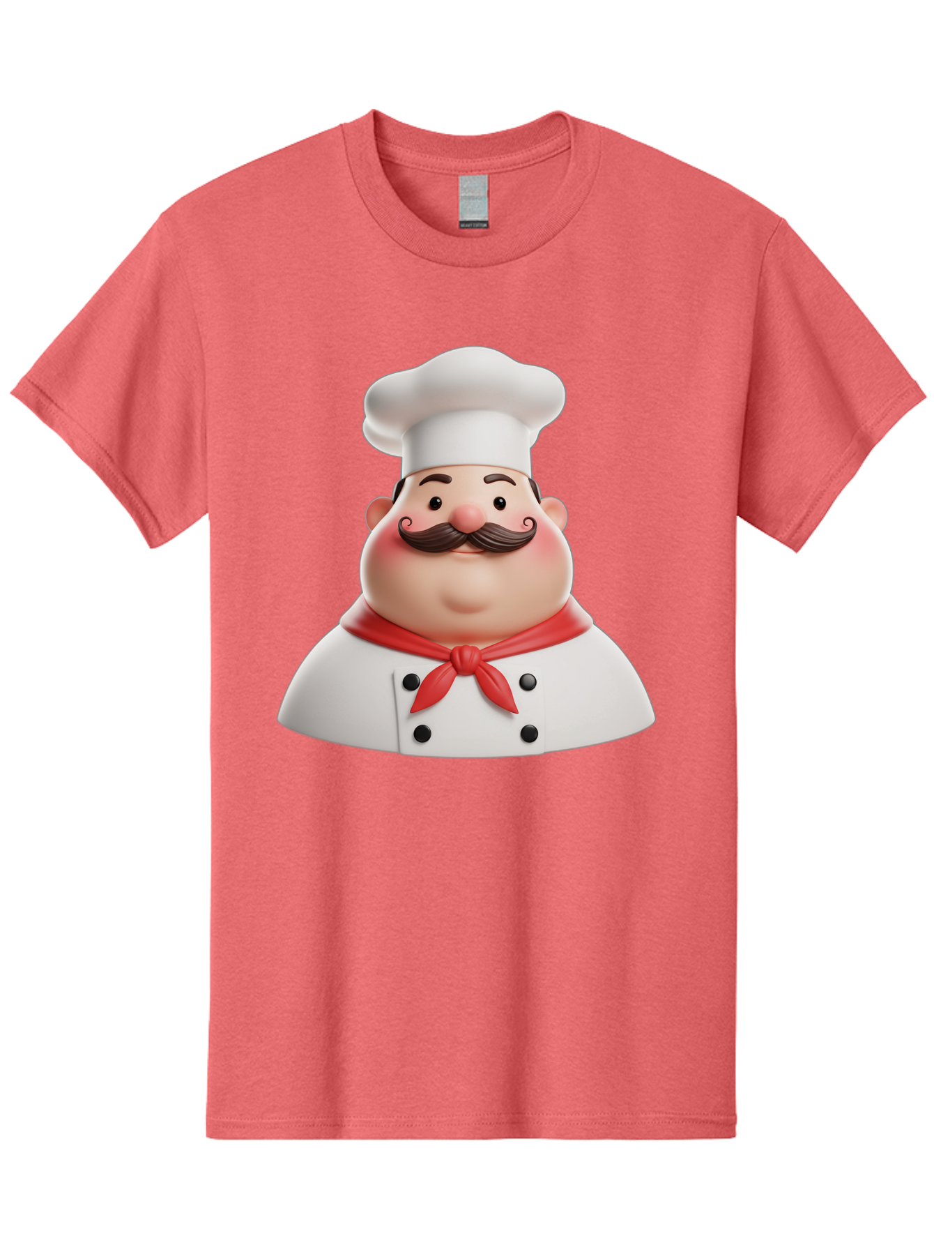 Chef-Character-2 Men'S Graphic Tee, 100% Cotton, Comfortable Casual Summer Wear, Machine Washable, Cartoon Chef, White Hat, Red Scarf, Mustache, Chef Character, Kitchen Staff, Cooking Illustration, Chef Illustration, Culinary Art, 3D Character Bac811