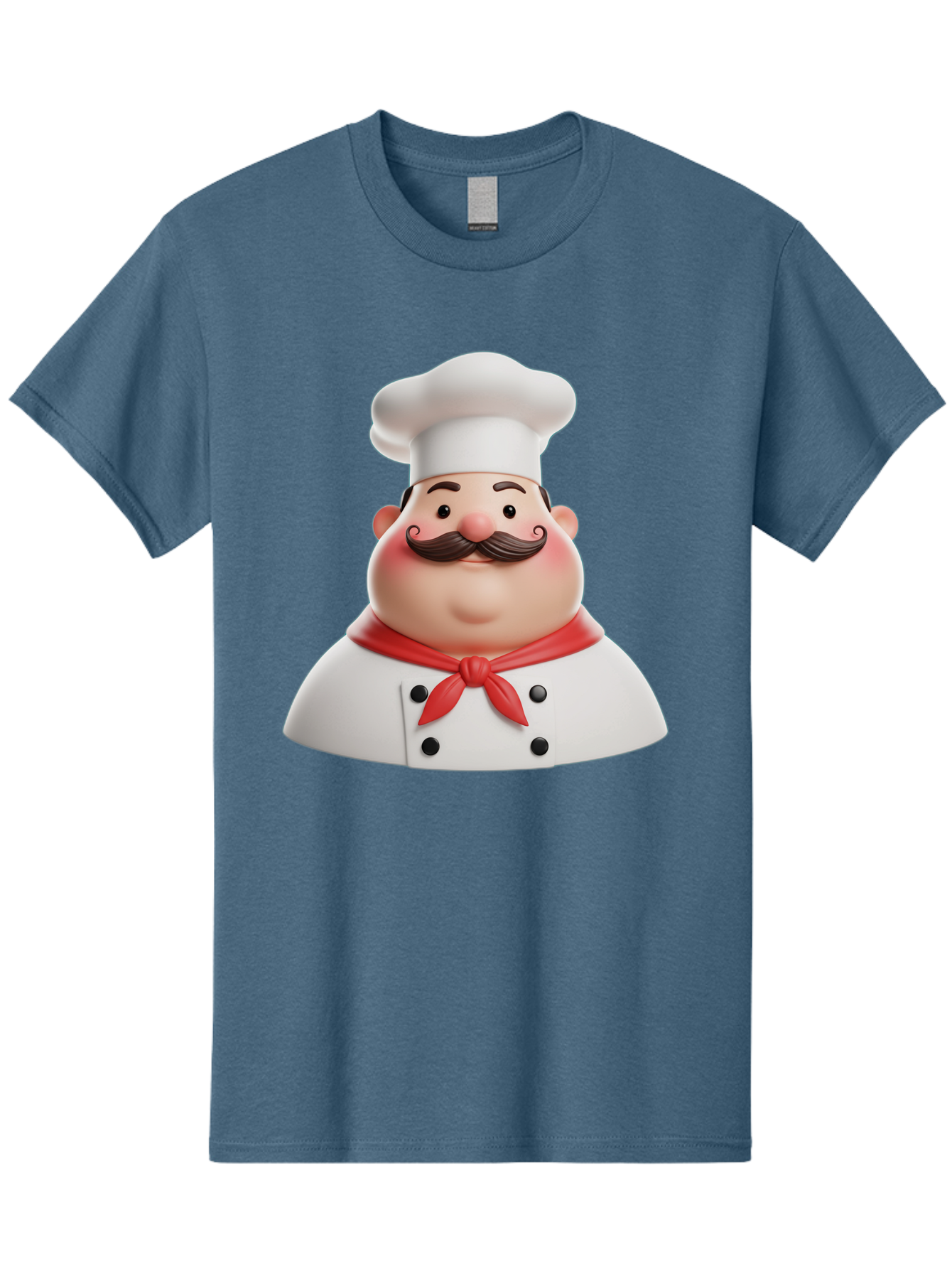 Chef-Character-2 Men'S Graphic Tee, 100% Cotton, Comfortable Casual Summer Wear, Machine Washable, Cartoon Chef, White Hat, Red Scarf, Mustache, Chef Character, Kitchen Staff, Cooking Illustration, Chef Illustration, Culinary Art, 3D Character Bac811