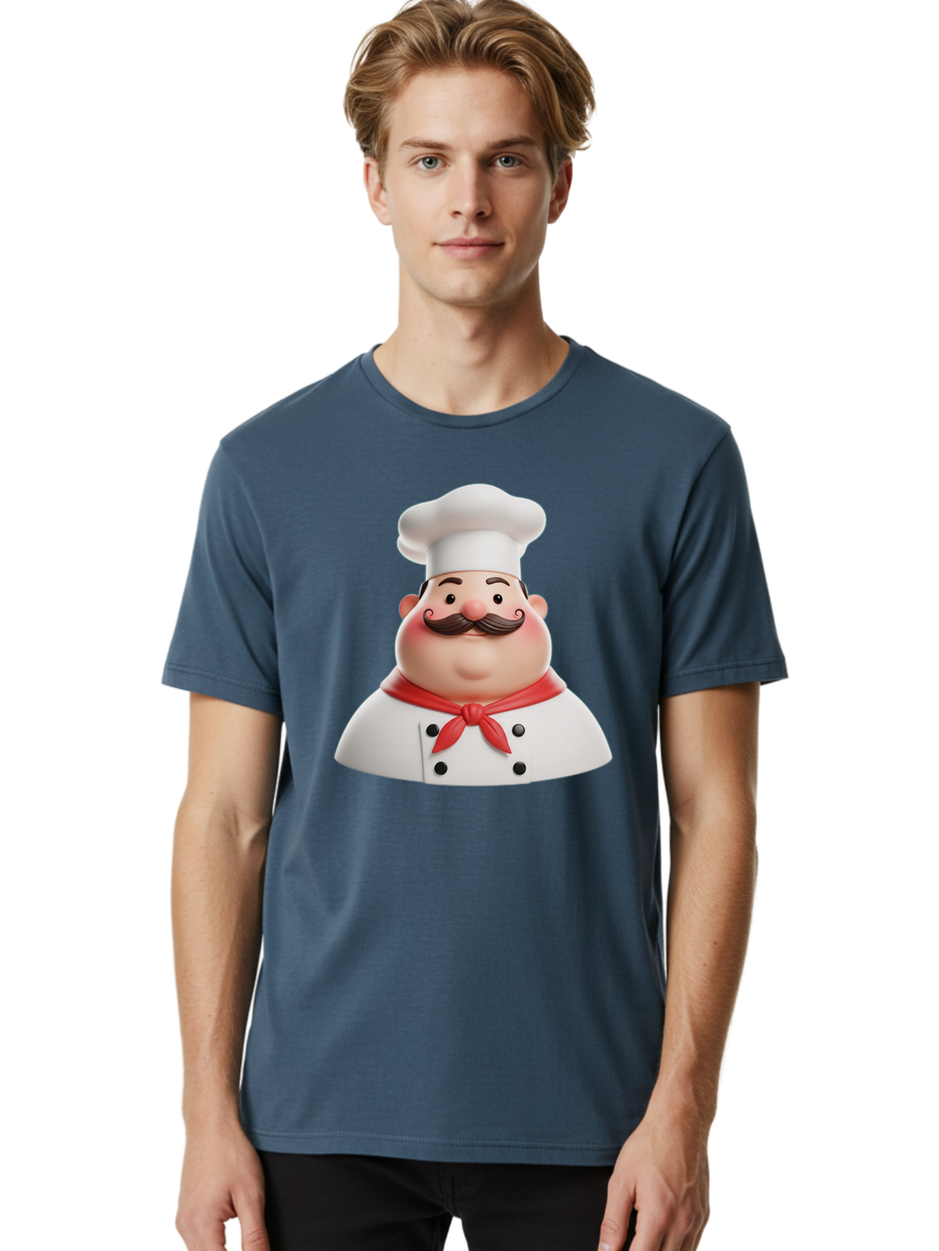 Chef-Character-2 Men'S Graphic Tee, 100% Cotton, Comfortable Casual Summer Wear, Machine Washable, Cartoon Chef, White Hat, Red Scarf, Mustache, Chef Character, Kitchen Staff, Cooking Illustration, Chef Illustration, Culinary Art, 3D Character Bac811
