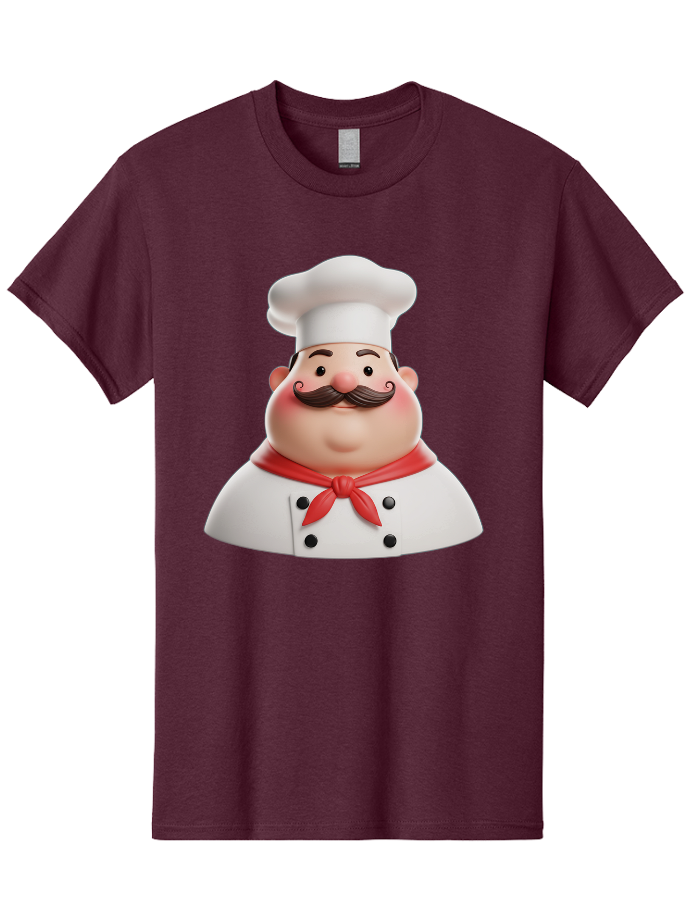 Chef-Character-2 Men'S Graphic Tee, 100% Cotton, Comfortable Casual Summer Wear, Machine Washable, Cartoon Chef, White Hat, Red Scarf, Mustache, Chef Character, Kitchen Staff, Cooking Illustration, Chef Illustration, Culinary Art, 3D Character Bac811
