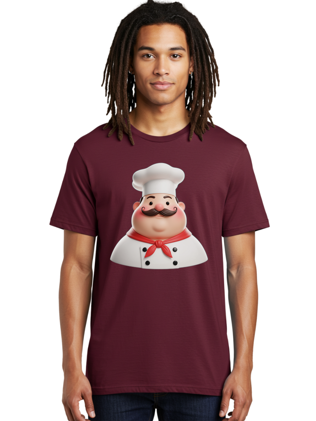 Chef-Character-2 Men'S Graphic Tee, 100% Cotton, Comfortable Casual Summer Wear, Machine Washable, Cartoon Chef, White Hat, Red Scarf, Mustache, Chef Character, Kitchen Staff, Cooking Illustration, Chef Illustration, Culinary Art, 3D Character Bac811