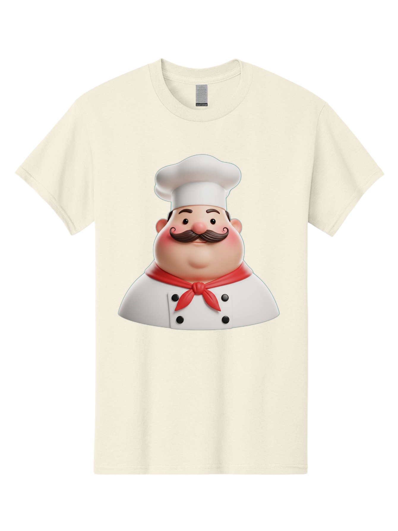 Chef-Character-2 Men'S Graphic Tee, 100% Cotton, Comfortable Casual Summer Wear, Machine Washable, Cartoon Chef, White Hat, Red Scarf, Mustache, Chef Character, Kitchen Staff, Cooking Illustration, Chef Illustration, Culinary Art, 3D Character Bac811