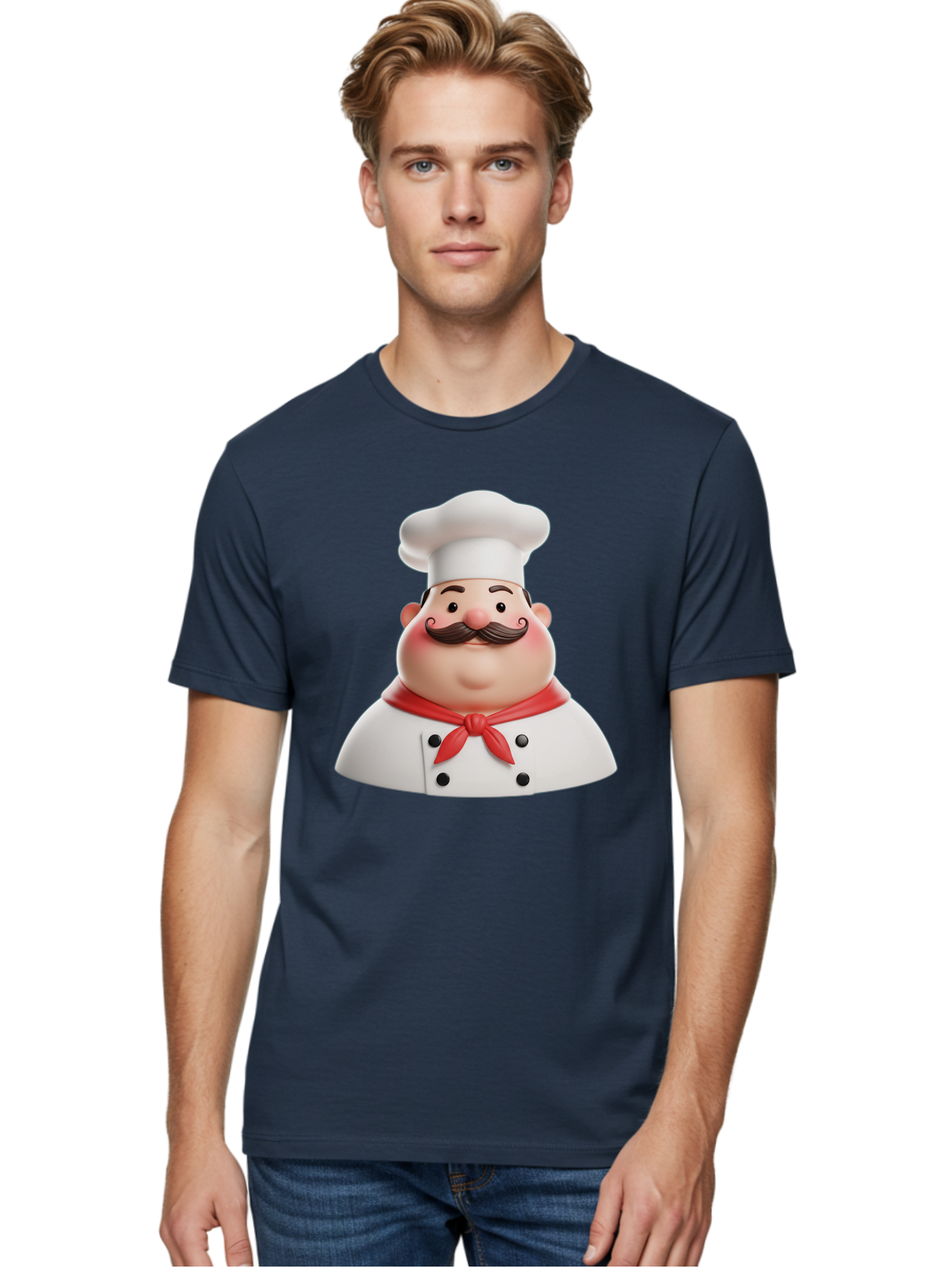 Chef-Character-2 Men'S Graphic Tee, 100% Cotton, Comfortable Casual Summer Wear, Machine Washable, Cartoon Chef, White Hat, Red Scarf, Mustache, Chef Character, Kitchen Staff, Cooking Illustration, Chef Illustration, Culinary Art, 3D Character Bac811