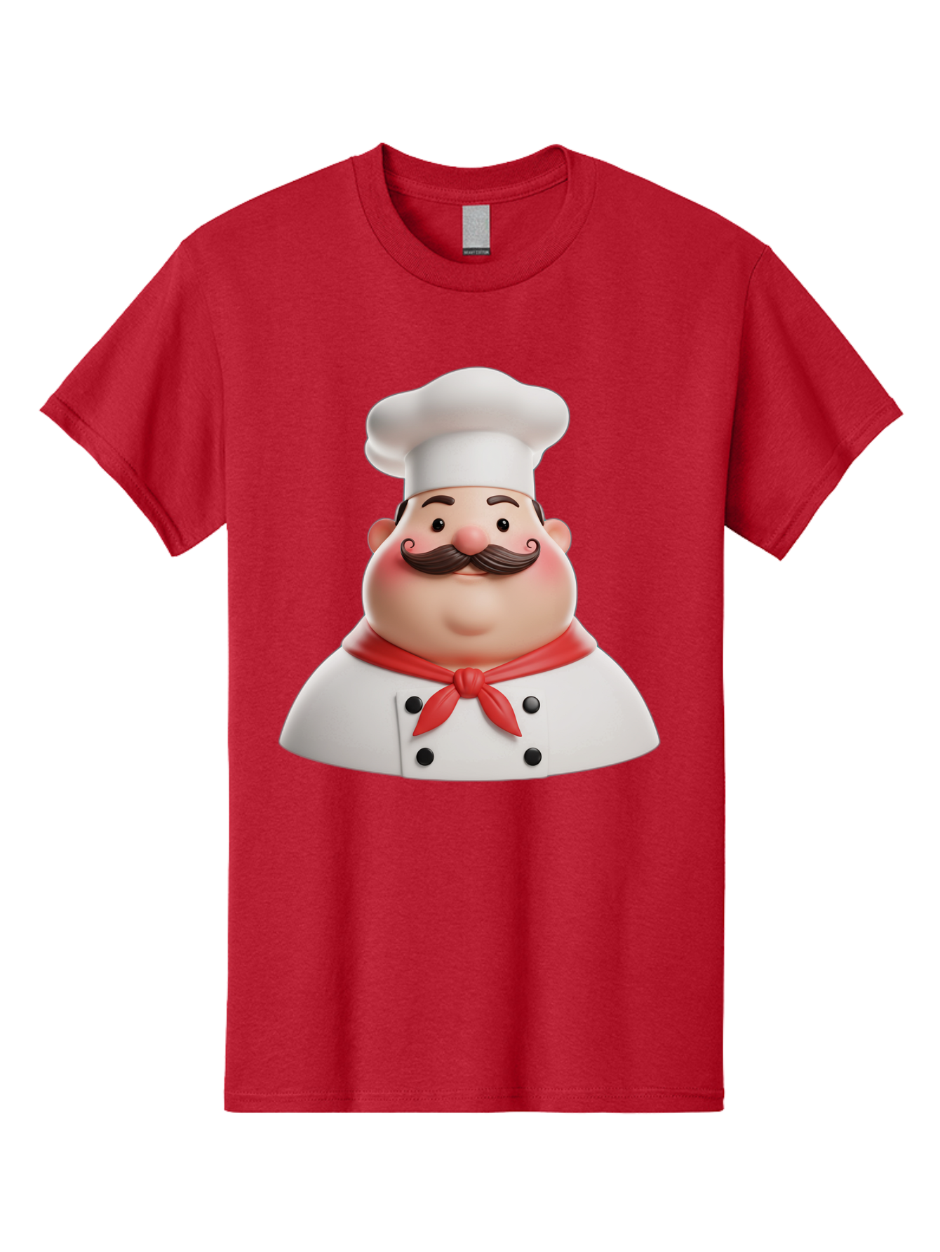 Chef-Character-2 Men'S Graphic Tee, 100% Cotton, Comfortable Casual Summer Wear, Machine Washable, Cartoon Chef, White Hat, Red Scarf, Mustache, Chef Character, Kitchen Staff, Cooking Illustration, Chef Illustration, Culinary Art, 3D Character Bac811