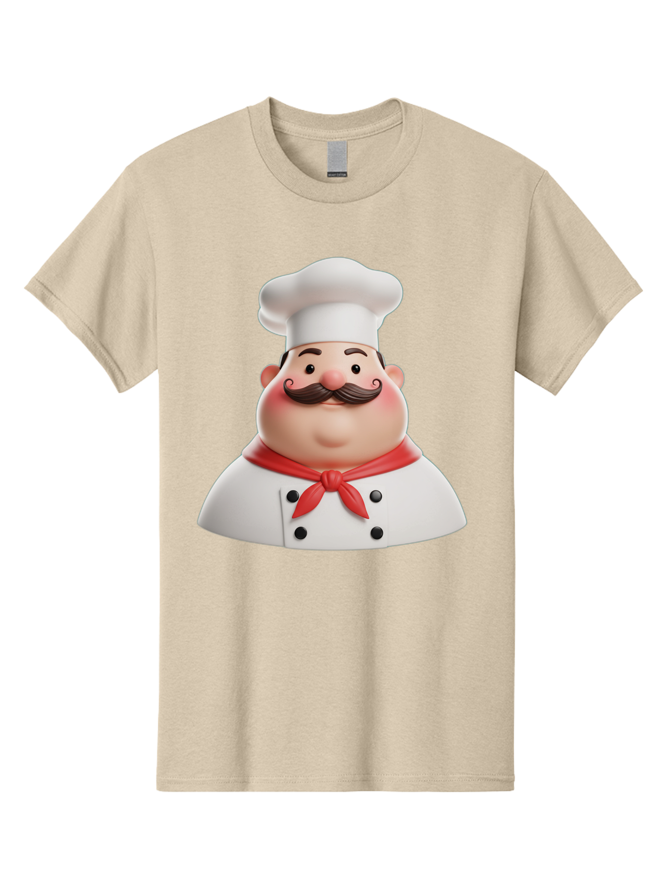 Chef-Character-2 Men'S Graphic Tee, 100% Cotton, Comfortable Casual Summer Wear, Machine Washable, Cartoon Chef, White Hat, Red Scarf, Mustache, Chef Character, Kitchen Staff, Cooking Illustration, Chef Illustration, Culinary Art, 3D Character Bac811