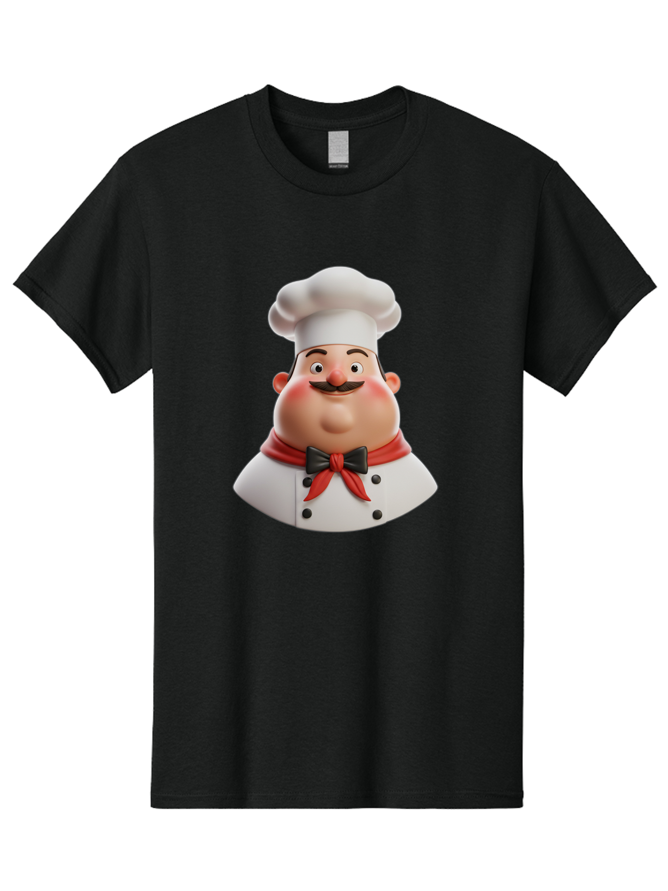 Chef-Character-3 Men'S Graphic Tee, 100% Cotton, Comfortable Casual Summer Wear, Machine Washable, Cartoon Chef, 3D Character, Chef Hat, Chef Coat, Red Scarf, Black Bow Tie, Mustache, Cooking, Culinary, Chef Illustration, Kitchen Character Bac812