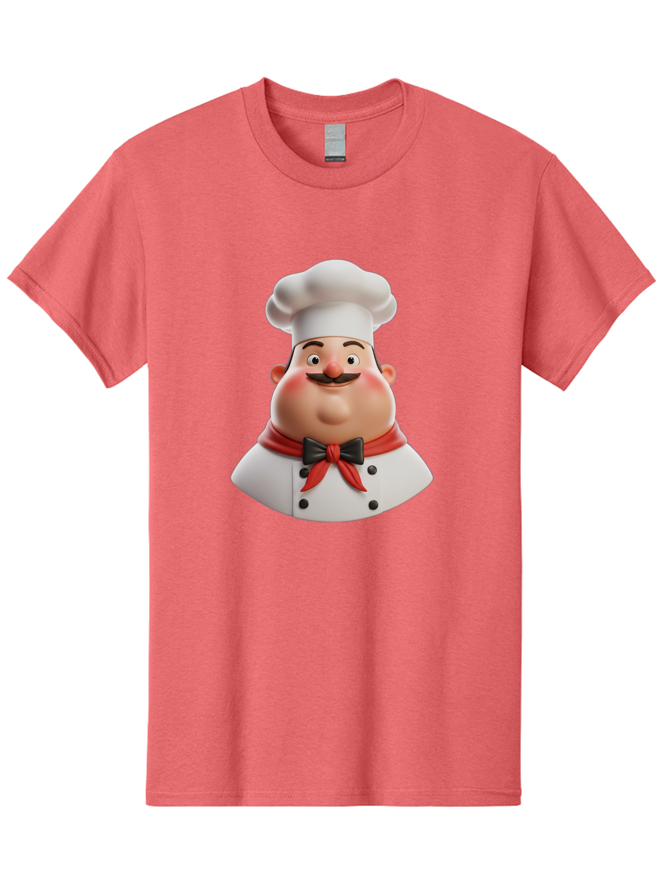 Chef-Character-3 Men'S Graphic Tee, 100% Cotton, Comfortable Casual Summer Wear, Machine Washable, Cartoon Chef, 3D Character, Chef Hat, Chef Coat, Red Scarf, Black Bow Tie, Mustache, Cooking, Culinary, Chef Illustration, Kitchen Character Bac812