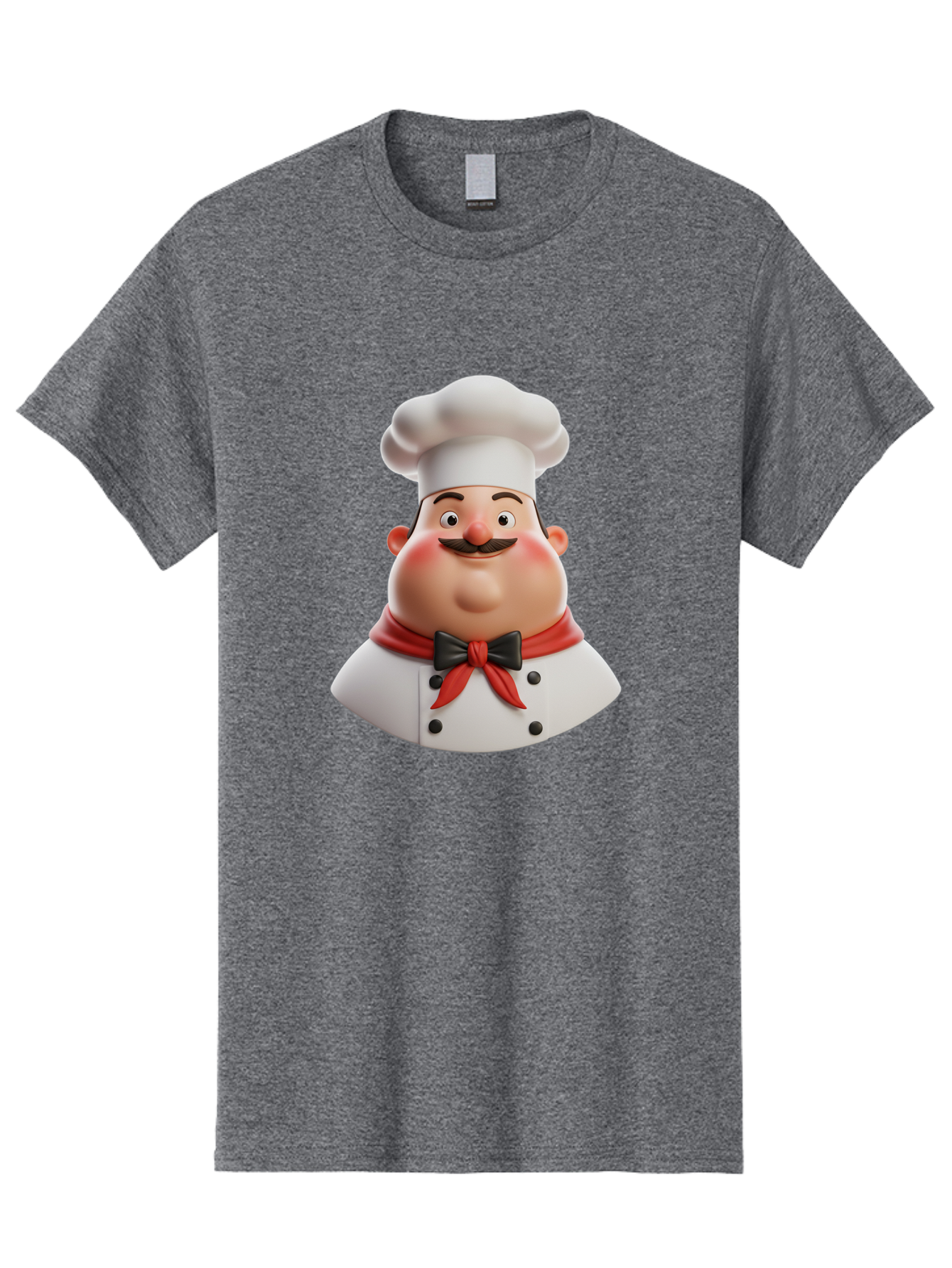 Chef-Character-3 Men'S Graphic Tee, 100% Cotton, Comfortable Casual Summer Wear, Machine Washable, Cartoon Chef, 3D Character, Chef Hat, Chef Coat, Red Scarf, Black Bow Tie, Mustache, Cooking, Culinary, Chef Illustration, Kitchen Character Bac812