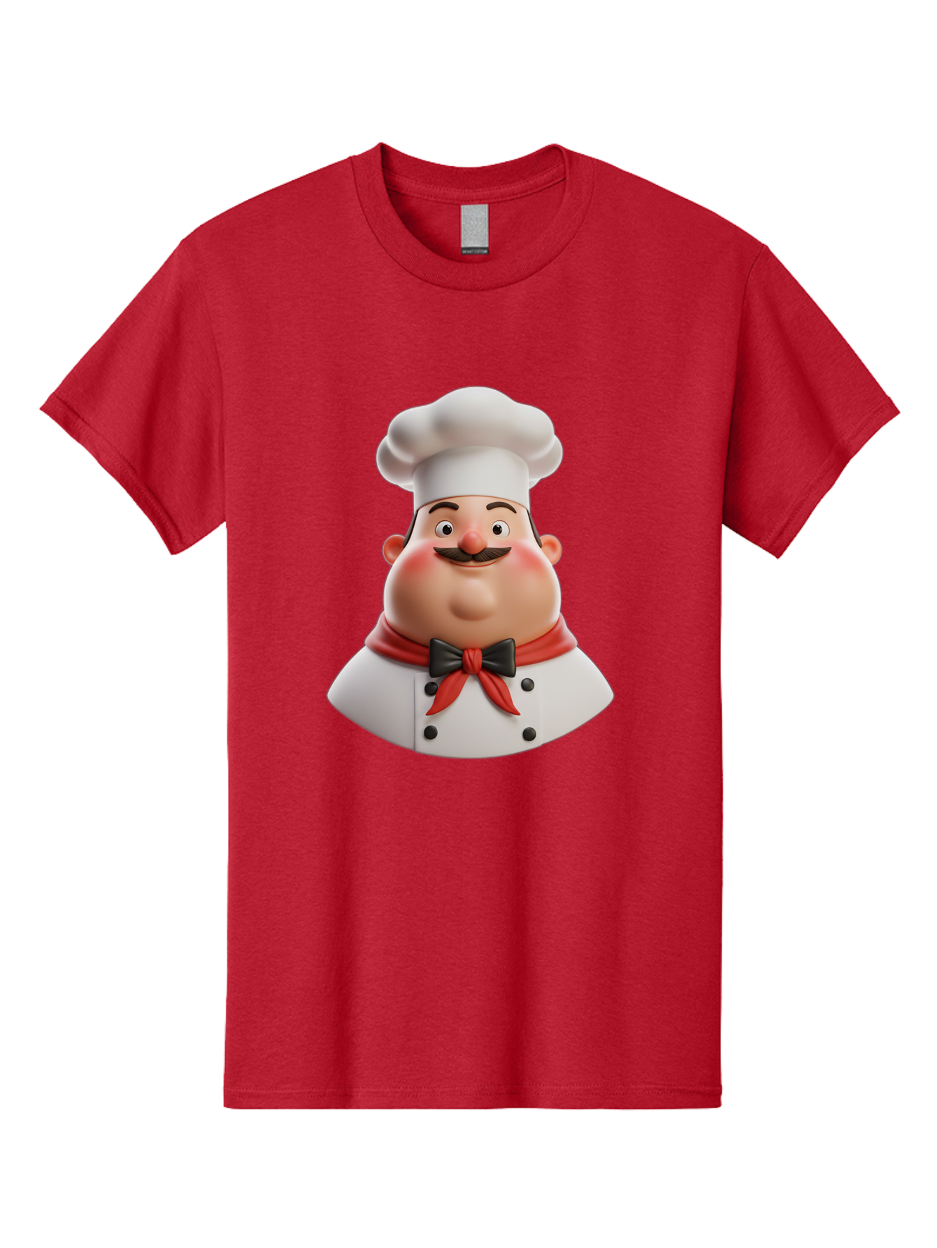 Chef-Character-3 Men'S Graphic Tee, 100% Cotton, Comfortable Casual Summer Wear, Machine Washable, Cartoon Chef, 3D Character, Chef Hat, Chef Coat, Red Scarf, Black Bow Tie, Mustache, Cooking, Culinary, Chef Illustration, Kitchen Character Bac812