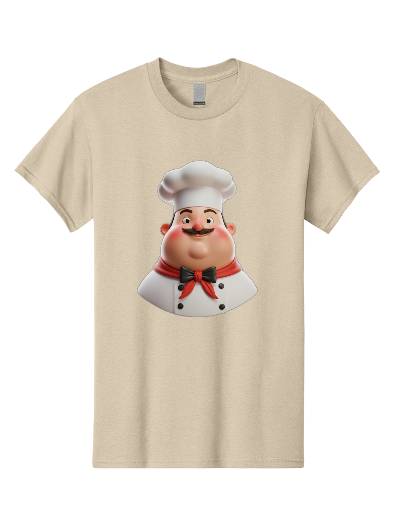 Chef-Character-3 Men'S Graphic Tee, 100% Cotton, Comfortable Casual Summer Wear, Machine Washable, Cartoon Chef, 3D Character, Chef Hat, Chef Coat, Red Scarf, Black Bow Tie, Mustache, Cooking, Culinary, Chef Illustration, Kitchen Character Bac812