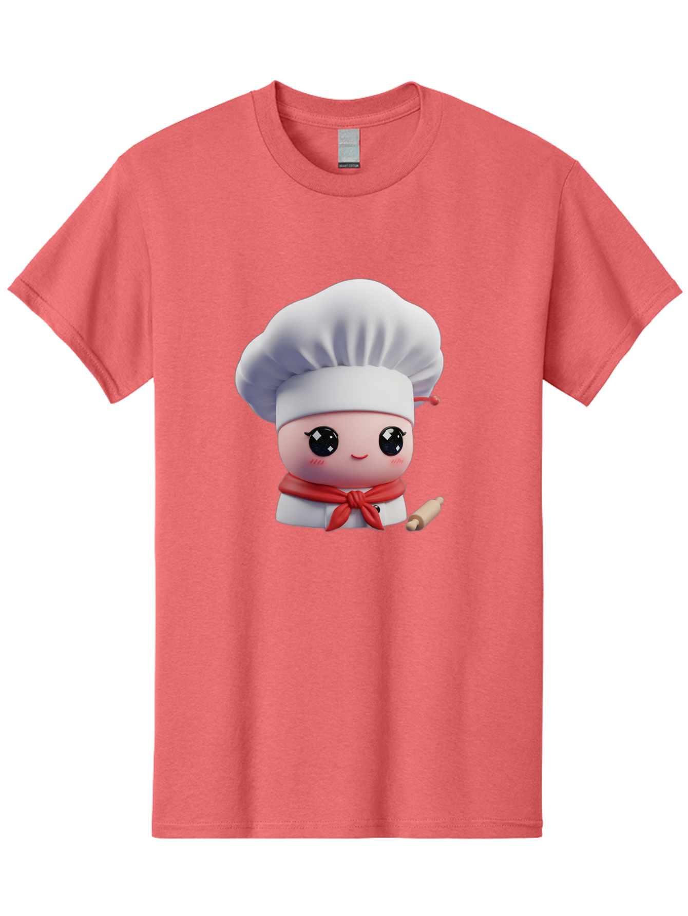 Chef-Character-4 Men'S Graphic Tee, 100% Cotton, Comfortable Casual Summer Wear, Machine Washable, Cartoon Chef Character, Cute Chef Illustration, Chef Hat, Red Scarf, White Uniform, Cooking Utensils, Kitchen Theme, Adorable Chef, Pastry Chef, Bac813